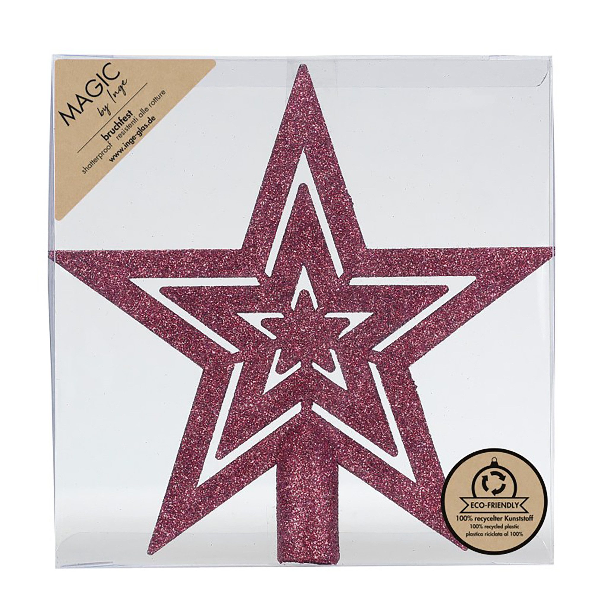 MAGIC by Inge Christbaumspitze, Christbaumspitze Stern 21,5cm Kunststoff mit Glitzer - Bordeaux Red