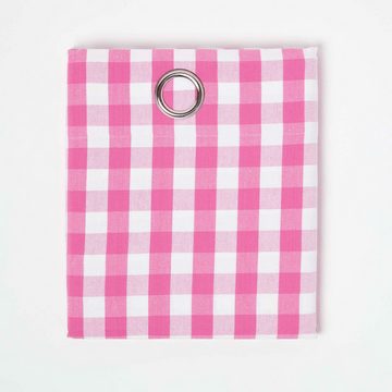 Gardine Pink karierter Ösenvorhang im 2er Pack, B 137 cm x L 117 cm, Homescapes