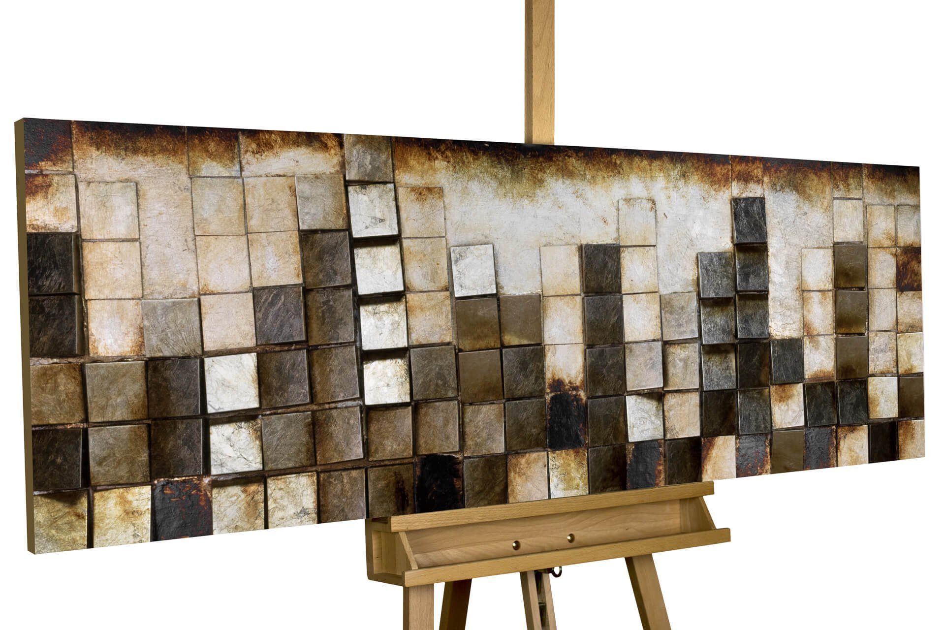 KUNSTLOFT Wandbild Goldglanz im Zentrum 144x43 cm, handgefertigtes Wandbild mit 3D Effekt
