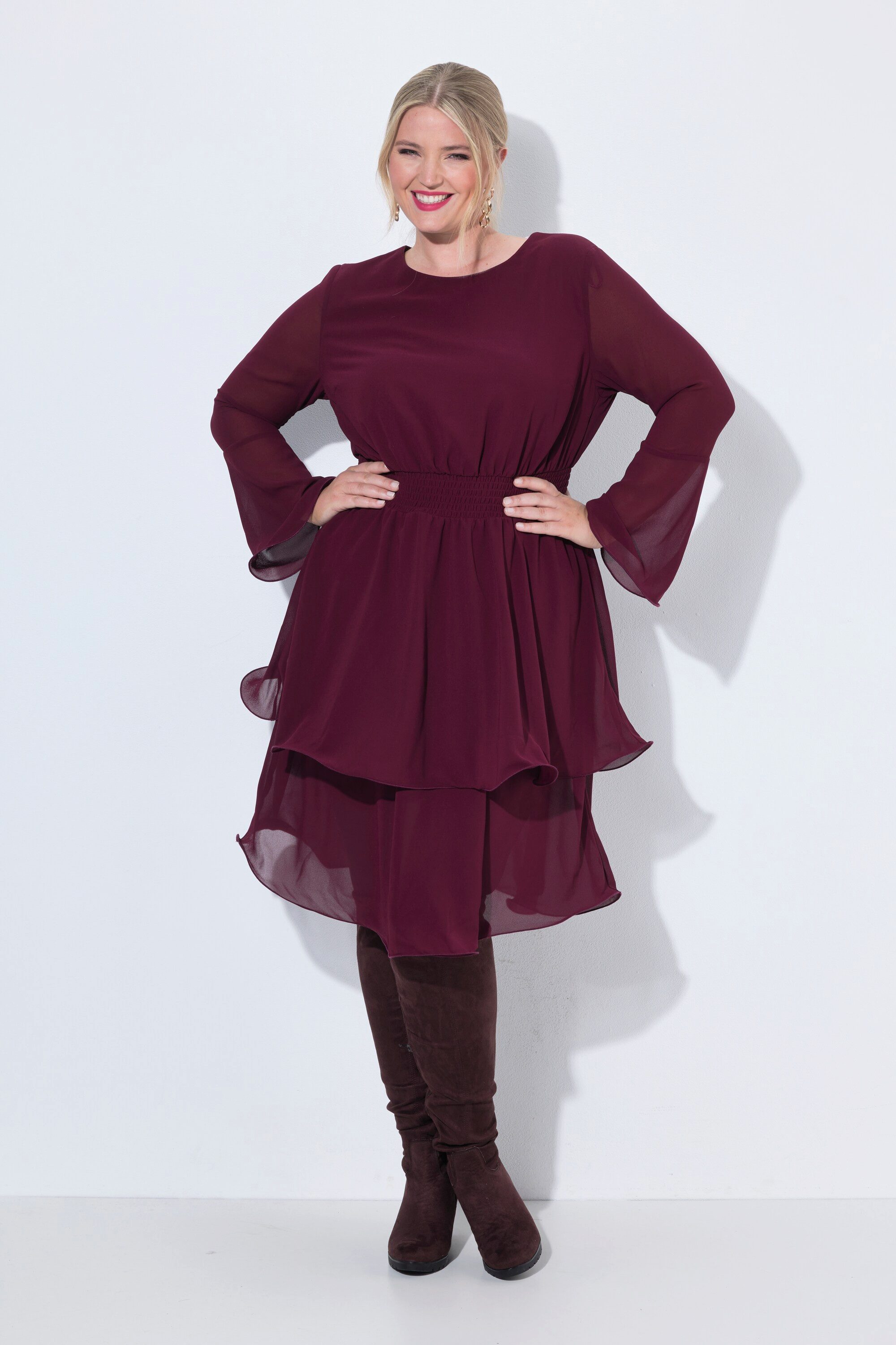 MIAMODA Midikleid Chiffonkleid A-Linie Midilänge Volants