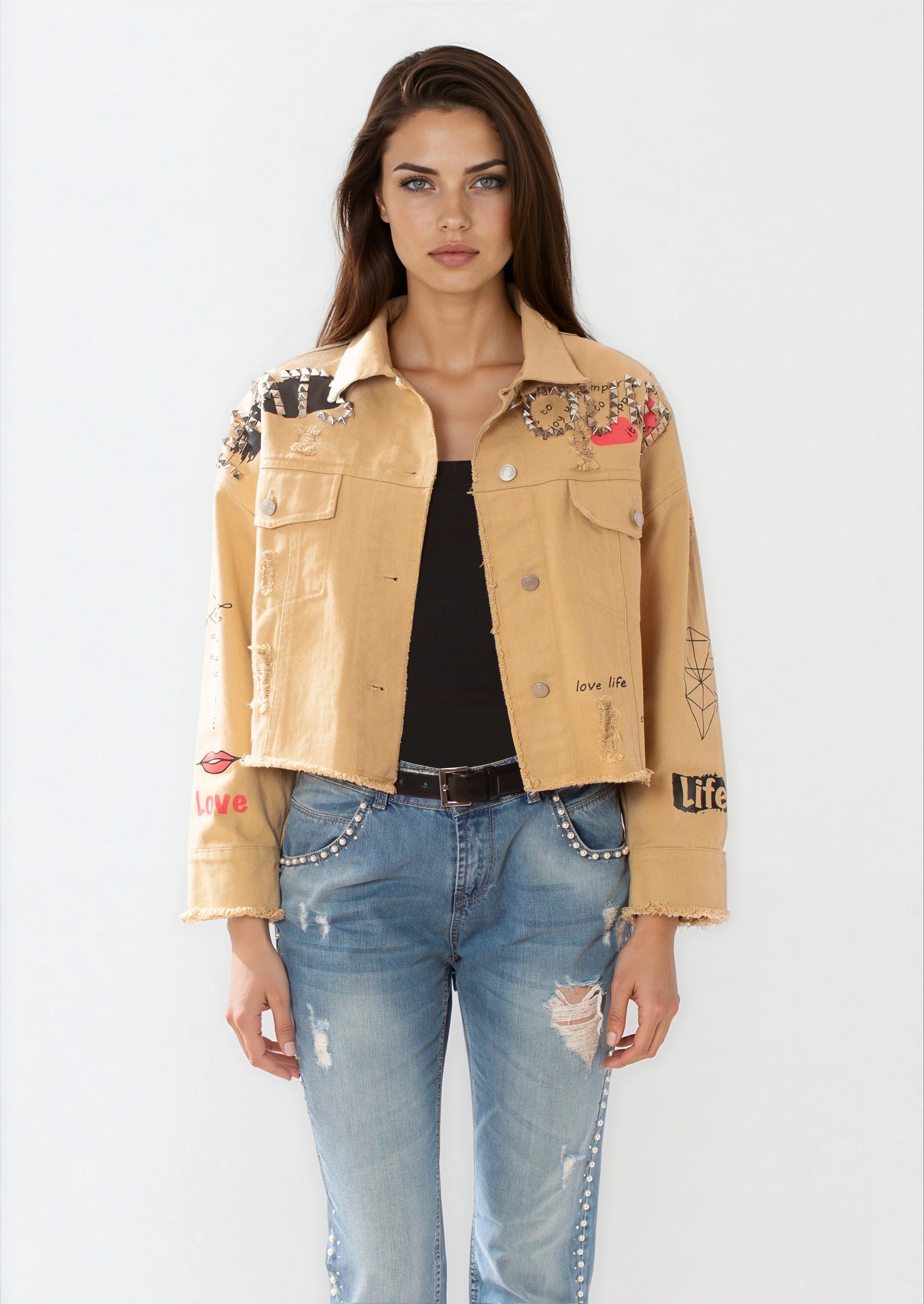 MATSOUR'I Jeansjacke Enjoy Unisize, kurz geschnitten, Umlegekragen, Langarm
