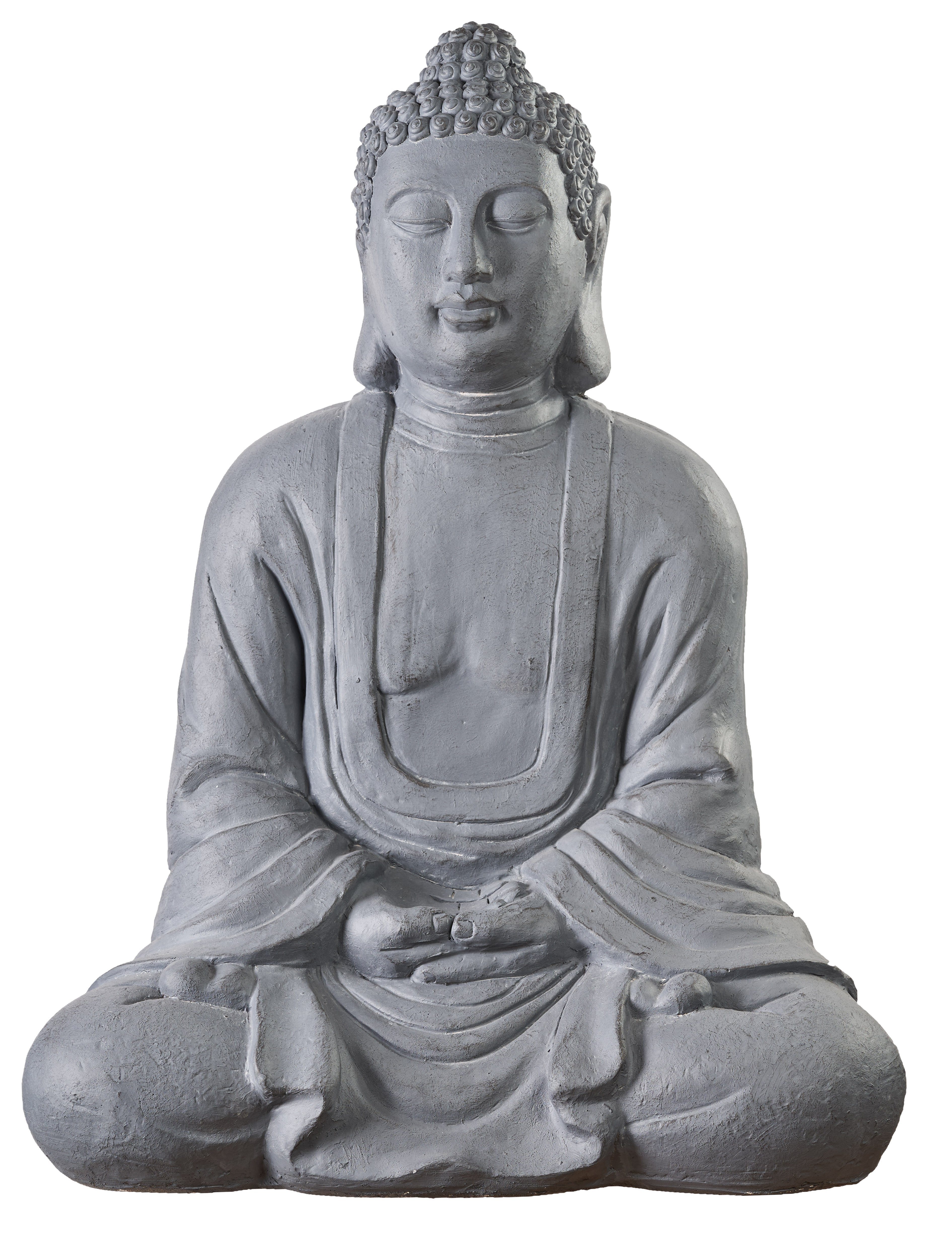 NEUSTEIN Garten Skulptur 80 cm grau XXXL Großer Buddhafigur sitzend Figur Steinoptik Shui Feng Buddha Deko