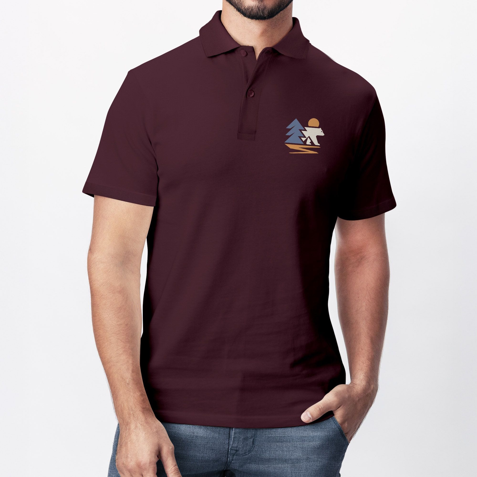 Neverless Poloshirt Poloshirt Herren mit Bär Naturmotiv-Kurzarm Polohemd aus mit Print