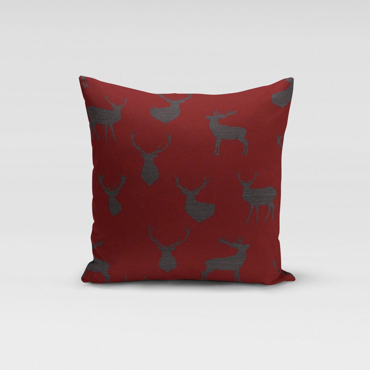 SCHÖNER LEBEN. Dekokissen Kissenhülle mit Hirschen rot grau 50x50cm, made in Germany,handmade