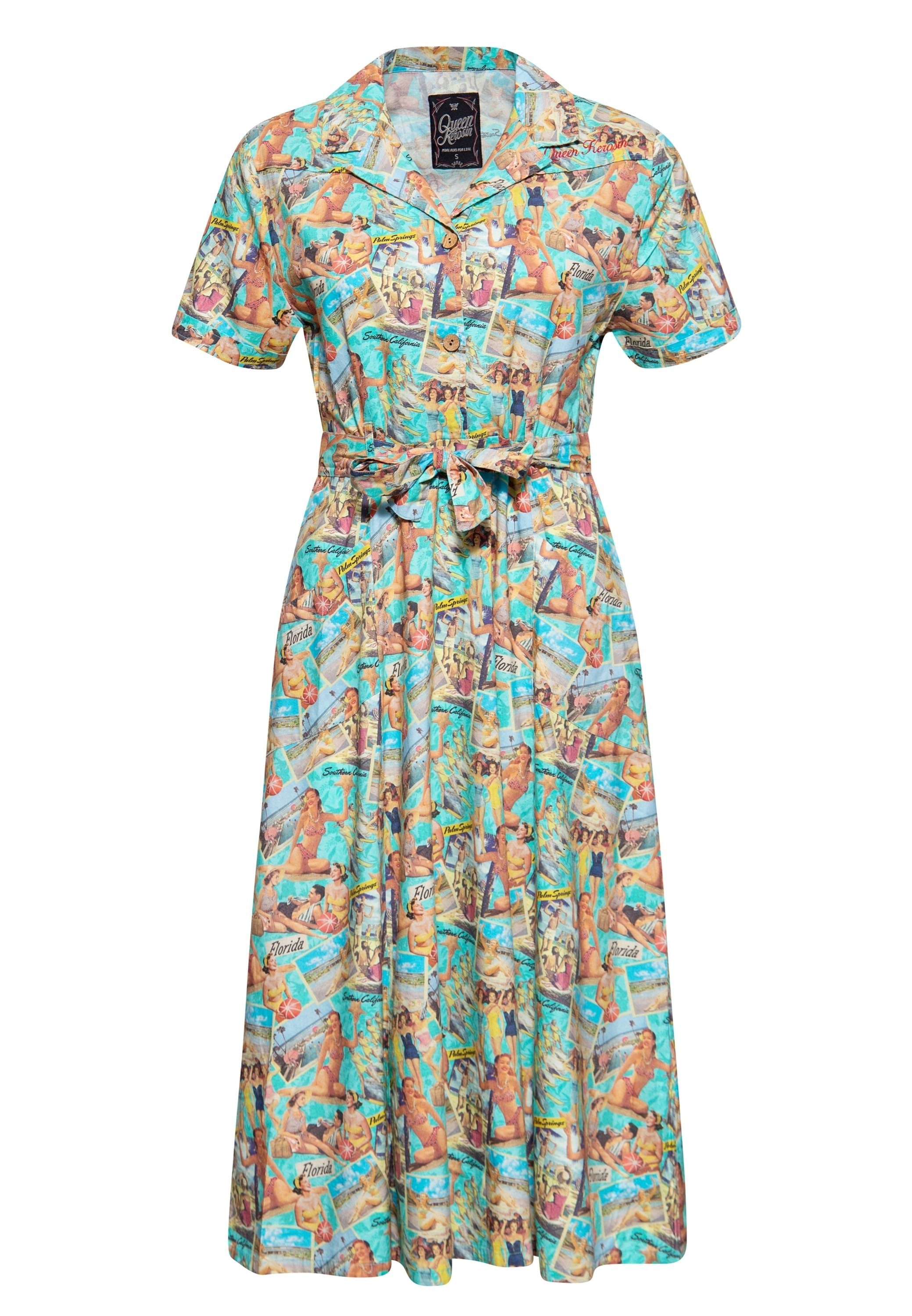 im All-over-Print Look mit QueenKerosin Blue (1-tlg) Jeanskleid 50s Heaven