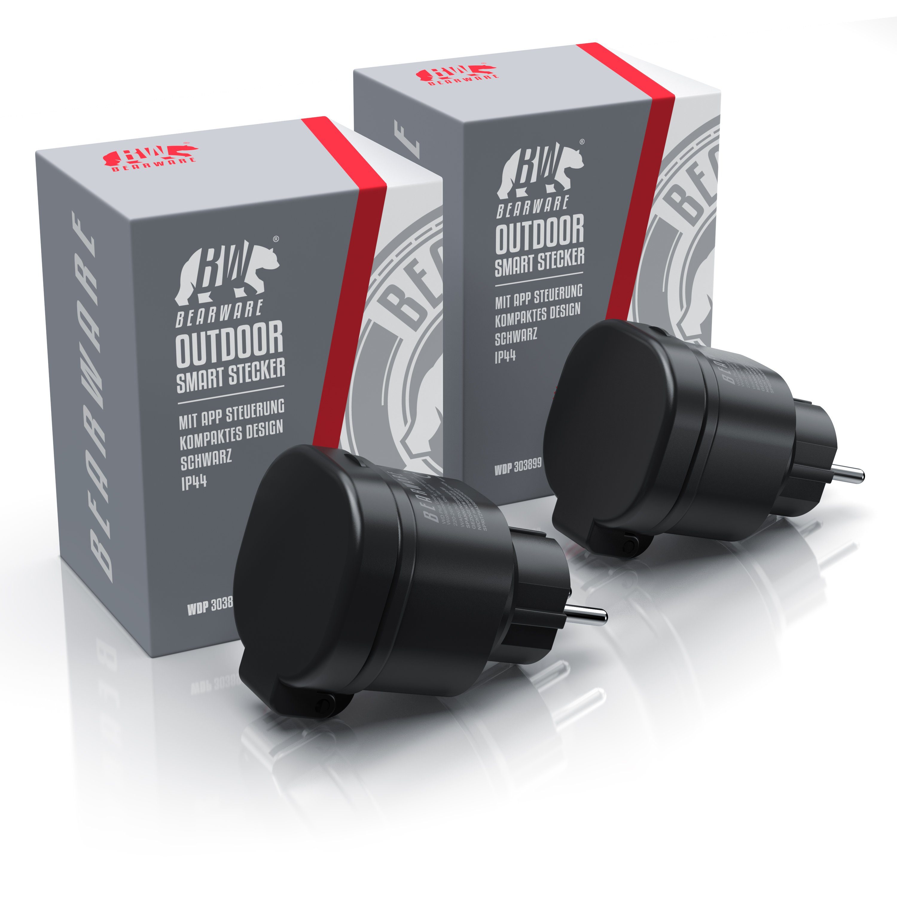 BEARWARE WLAN-Steckdose, max. 3000 W, 2-St., Wifi Outdoor Steckdose 2,4 Ghz, Steuerung per App Smart Life / IP44