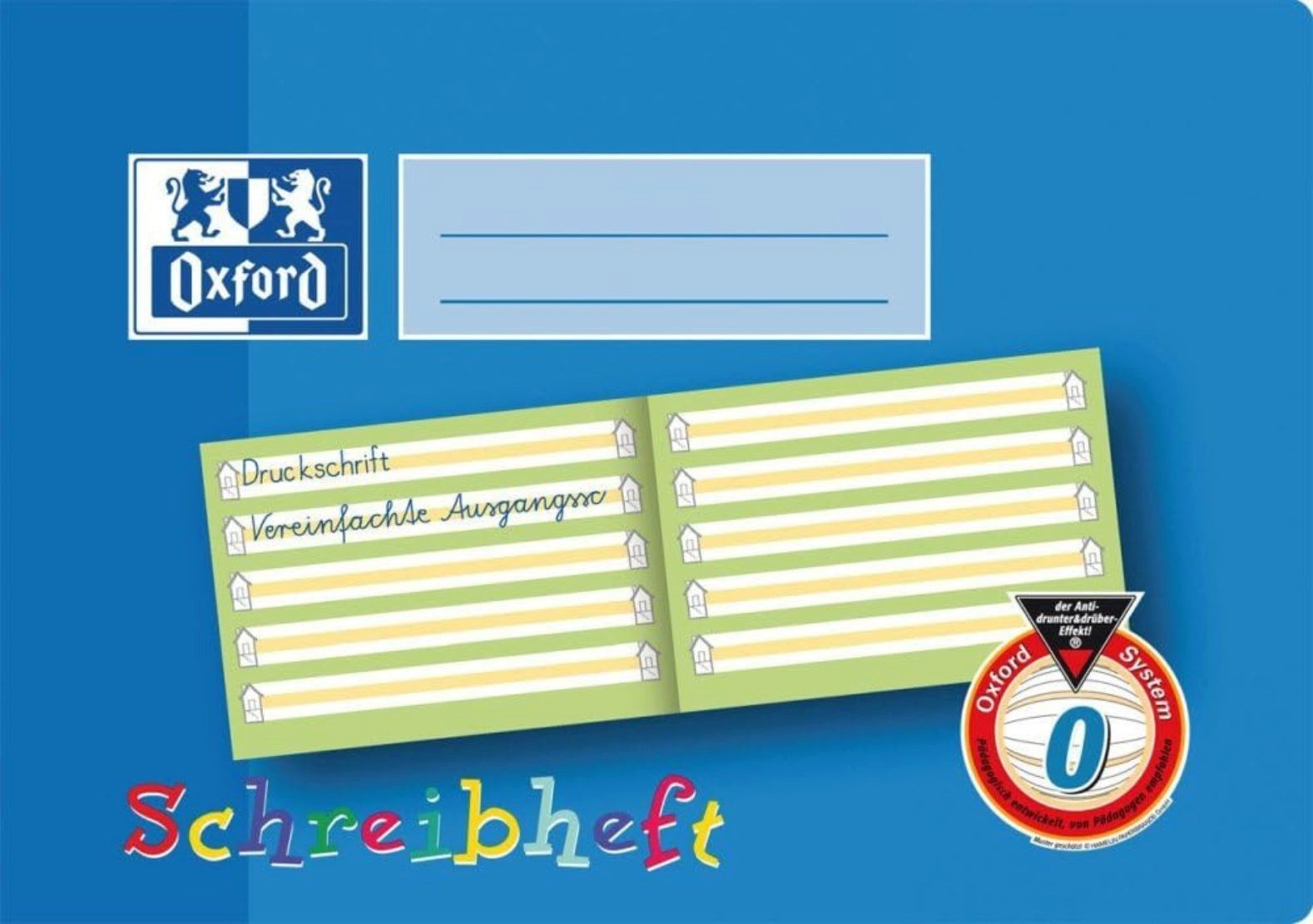 OXFORD Schulheft Oxford Anfängerheft A5 quer Lin0 – 16 Blatt, blau