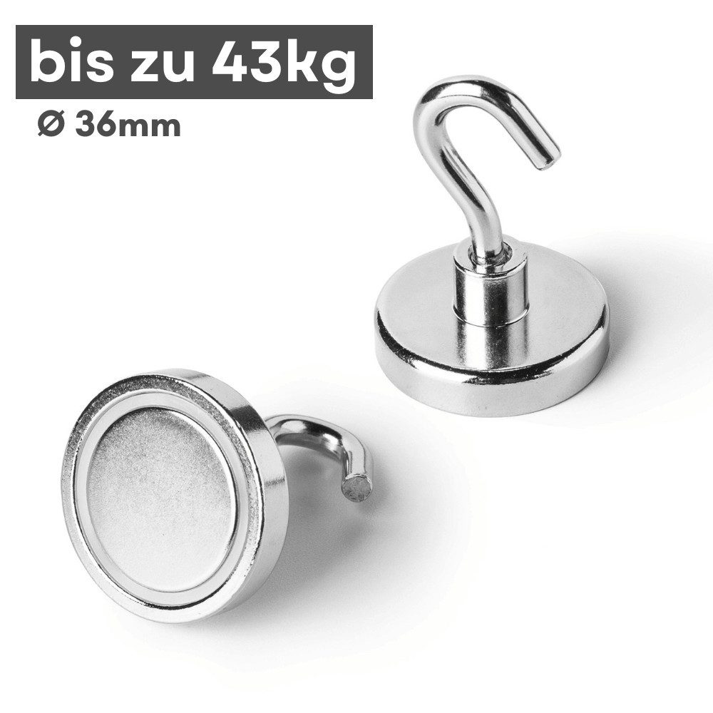 Magnet Neodym Hakenmagnet 36mm Topfmagnet mit Schraubhaken Haftkraft ca. 43kg