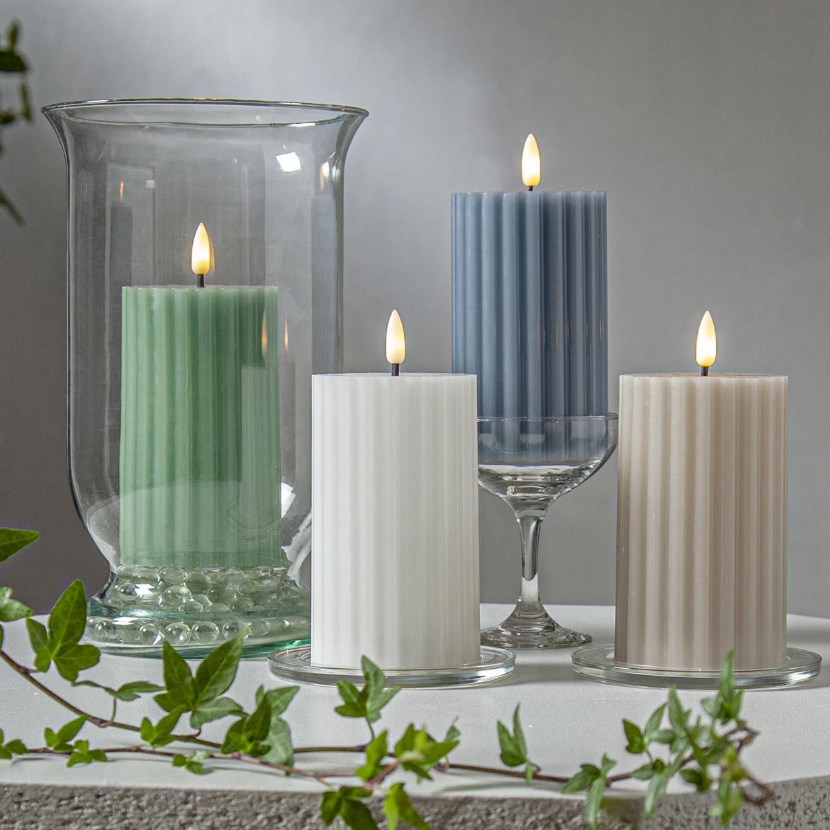 world-trading-net Adventskerze 4er Set LED Stumpenkerze STRIPE ws/bg/gr/bl, günstig online kaufen