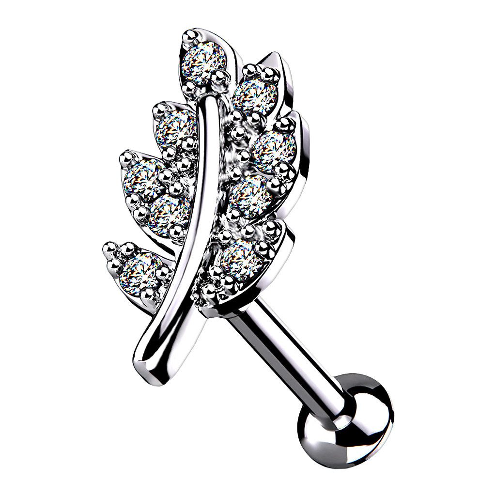 Piercing-Set Tragus Labret Piercing Stecker flach Kristall Blatt Silber 8mm