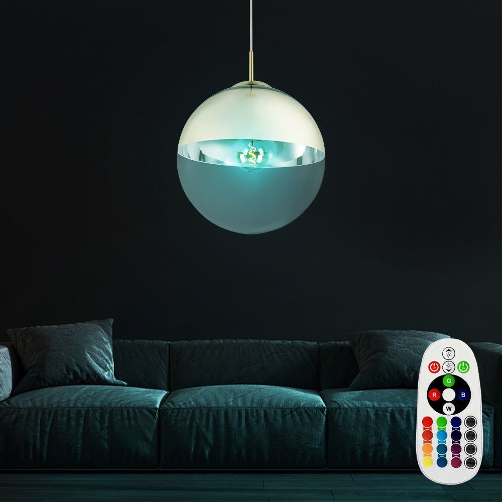 Pendelleuchte, LED Farbwechsel, etc-shop Wohn inklusive, Fernbedienung Pendel dimmbar Set Decken Lampe im Glas Leuchtmittel Zimmer Warmweiß,