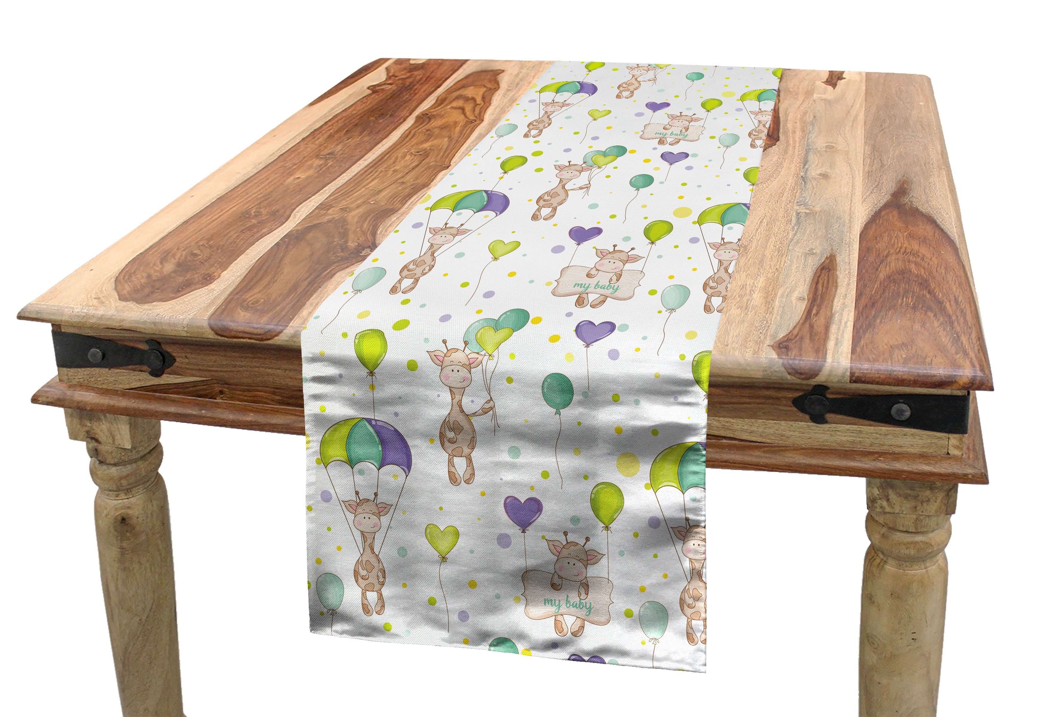 Abakuhaus Tischläufer Esszimmer Küche Rechteckiger Dekorativer Tischläufer, Baby Infant Giraffen Fliegen