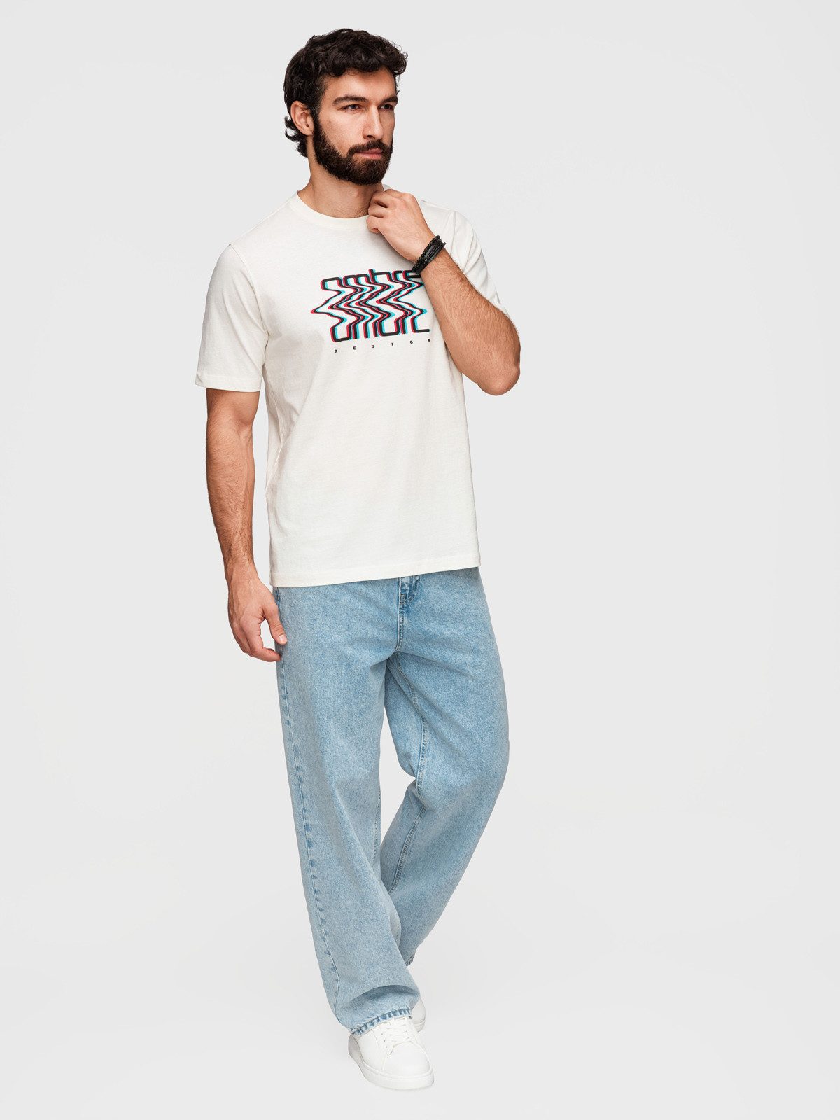 OMBRE T-Shirt Herren T-Shirt mit modernem Print Weiß L (kein Set, 1-tlg)