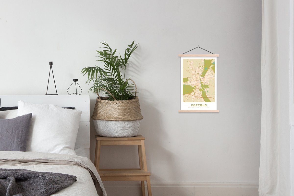 Karte Wohnzimmer, Karte, - - MuchoWow Posterleiste, (1 für Bilderleiste, Magnetisch Cottbus Jahrgang Textilposter St), Poster -
