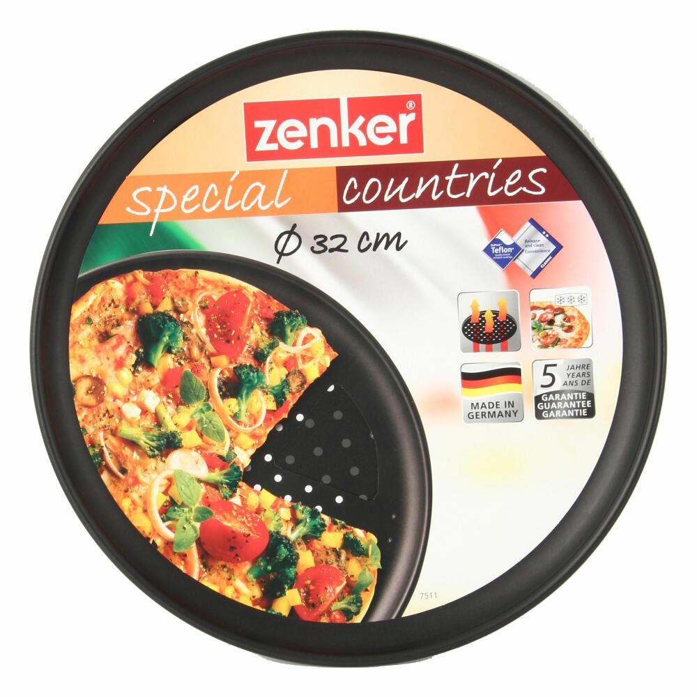 Zenker Pizzablech Rund Gelocht Special Countries 32 cm, Stahlblech