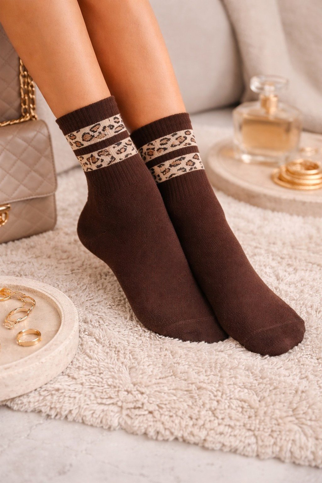 Lycille Langsocken 1 Paar moderne Langsocken 37/41 aus Baumwolle mit Tiermuster-Streifen