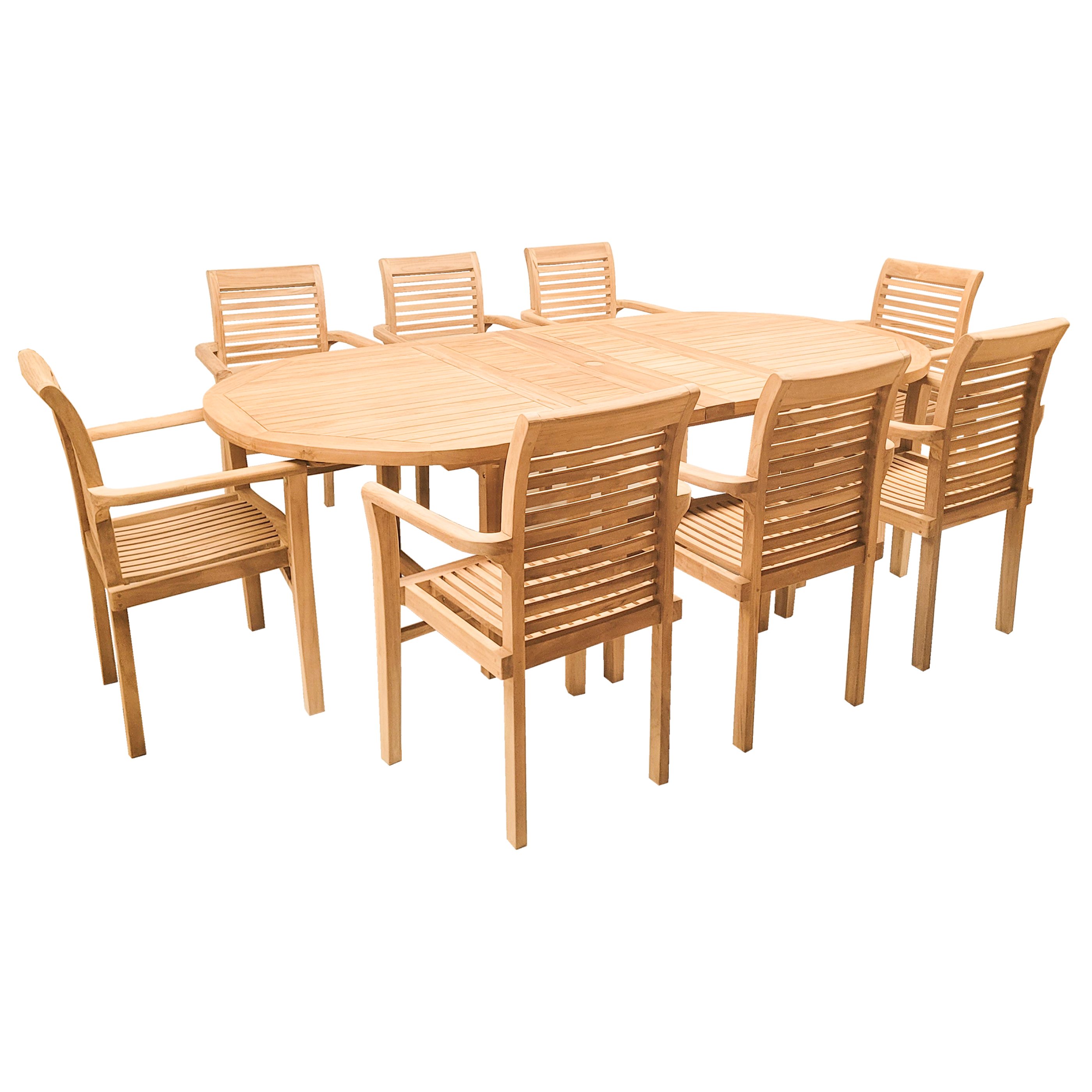 Endorphin Esstisch Gartenmöbel Set 9tlg. Teakholz, Tisch oval 240, ausziehbar mit 8 Stühl