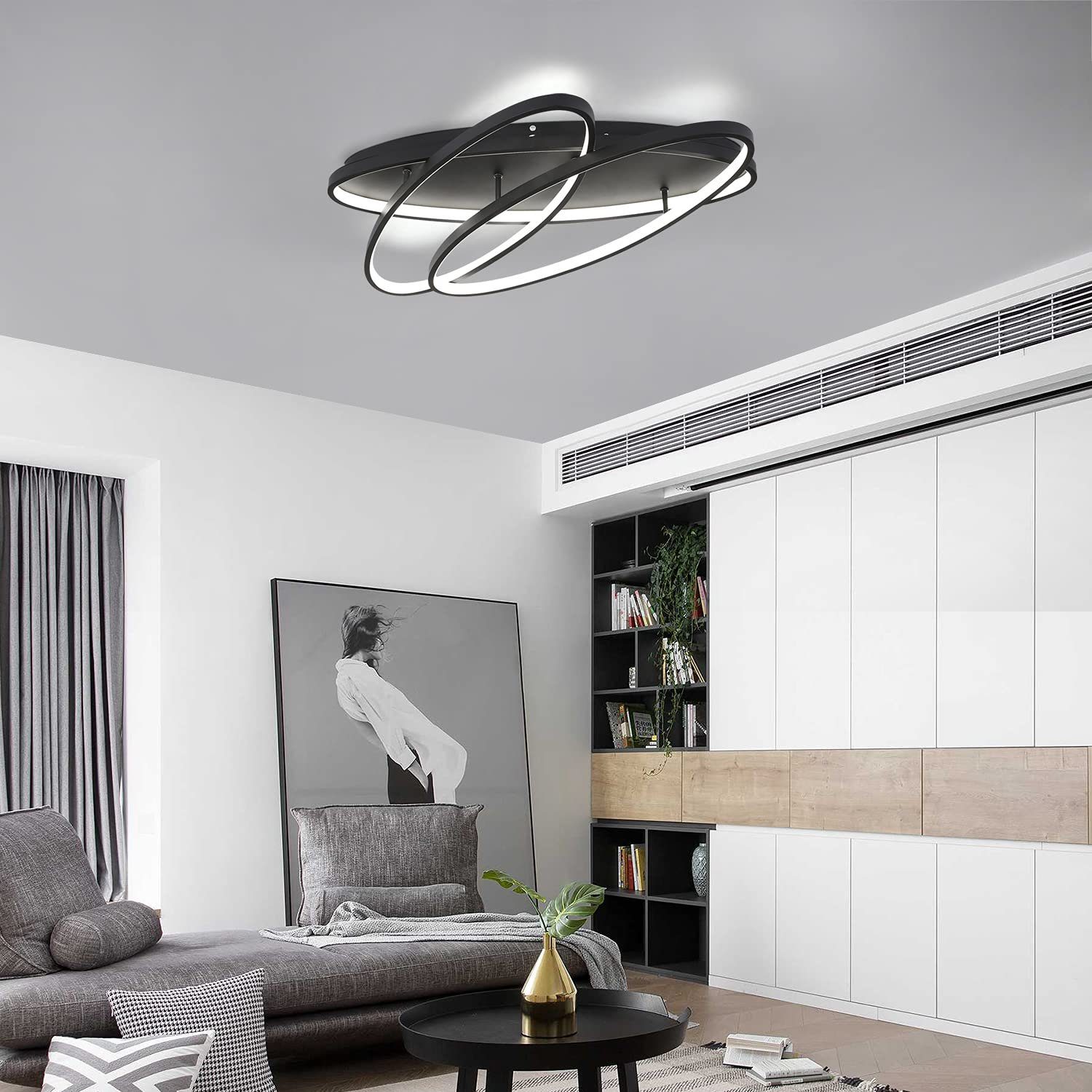 Nettlife Dimmbar 76W, Schwarz Büro LED LED Warmweiß Fernbedienung fest Wohnzimmer Flur Moderne mit Deckenleuchte für Kaltweiß, Arbeitszimmer integriert, Neutralweiß Küche