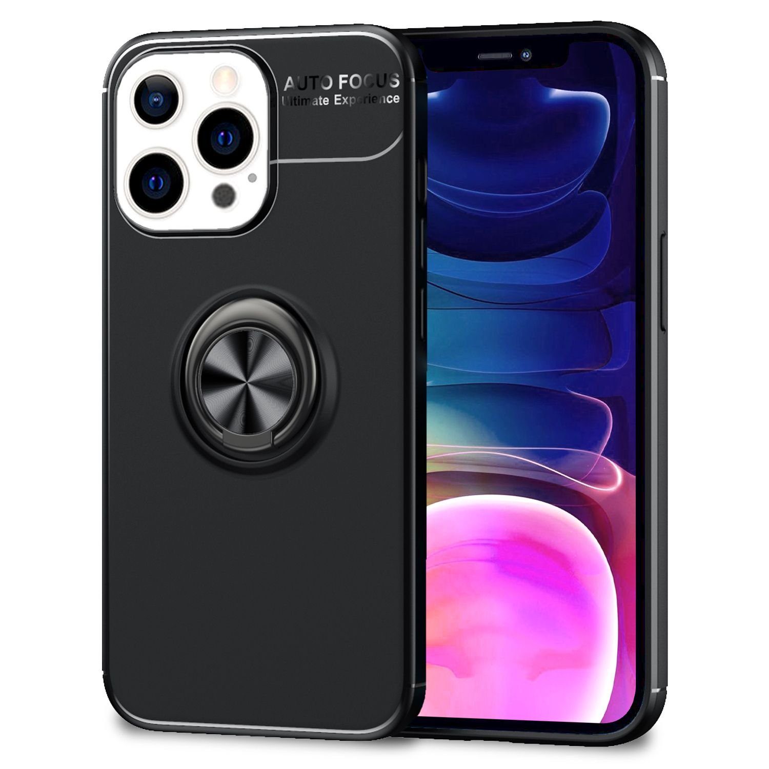 Nalia Smartphone-Hülle Apple iPhone 13 Pro Max, Matte Ring Silikon Hülle / 360 Grad Ring / Standfunktion / Rutschfest