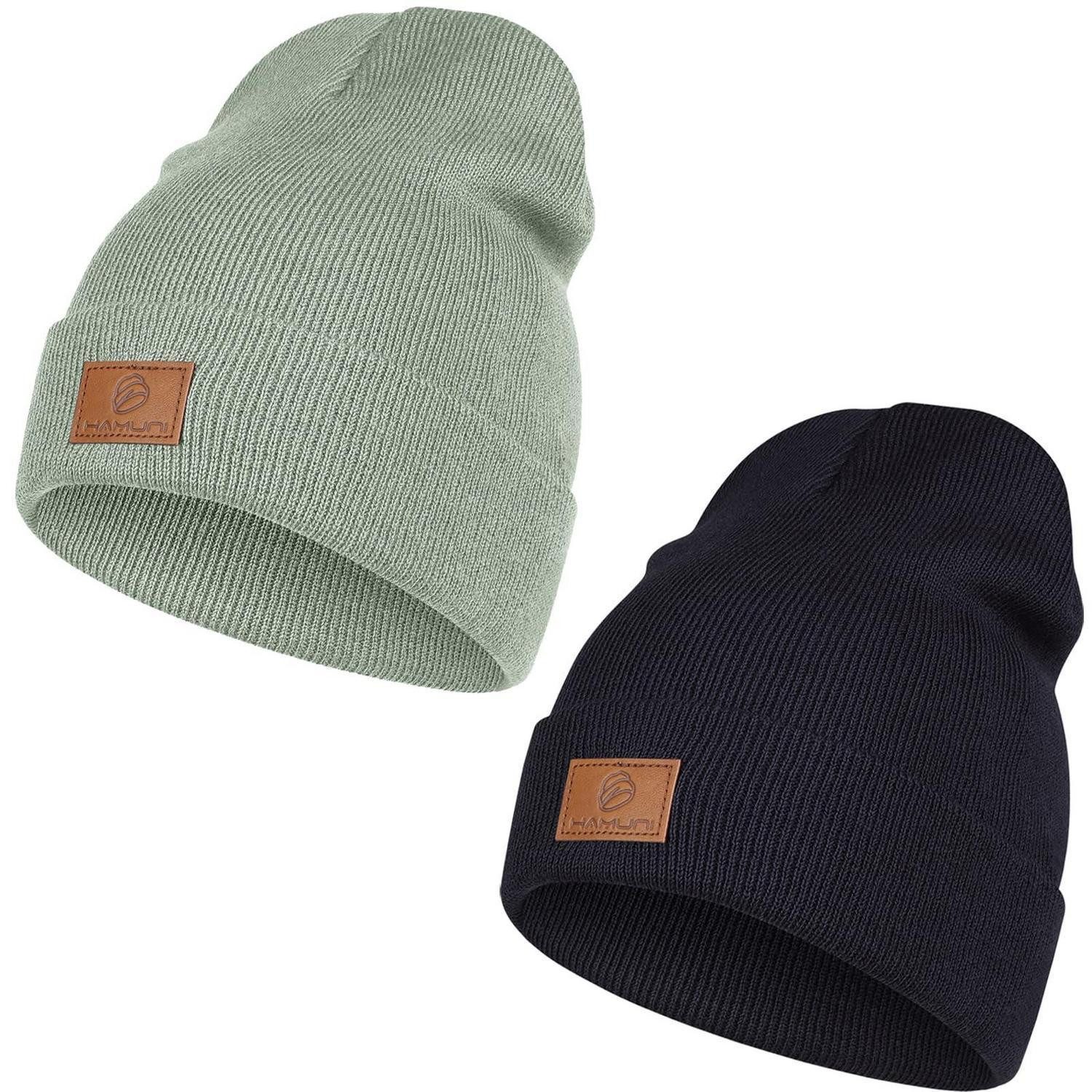 Beanie Beanie Herren Damen Strickmütze Einheitsgröße Schwarz+ Hellgrau grün