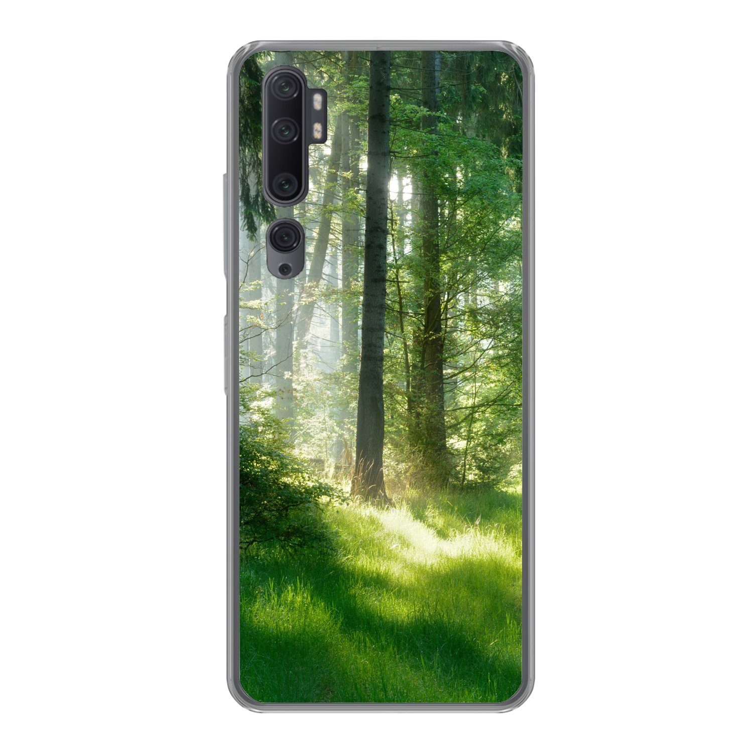 MuchoWow Handyhülle für Xiaomi Mi Note 10 Natur - Bäume - Wald - Grün - Sonne - Gras - Pfl