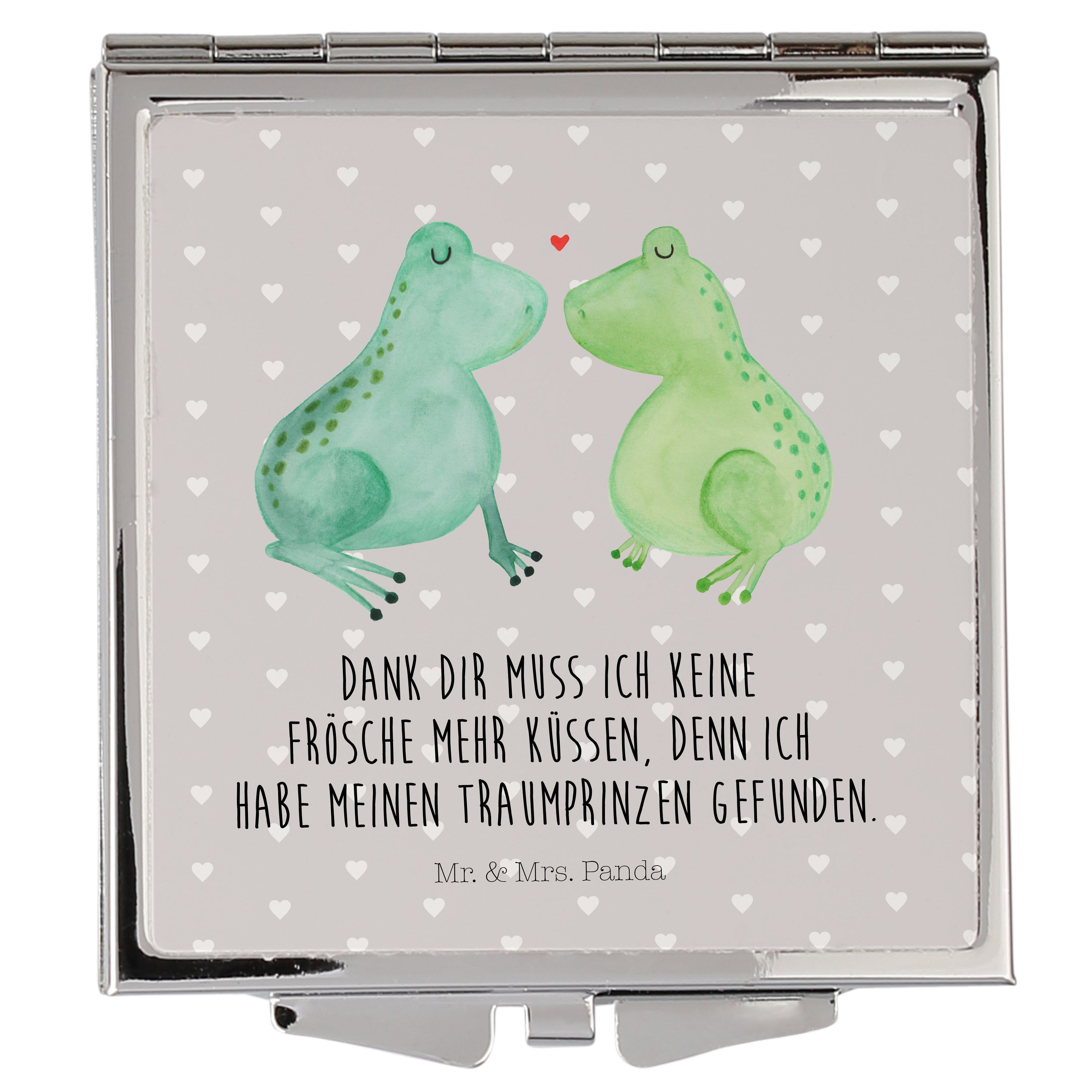 Mr. & Mrs. Panda Kosmetikspiegel Frosch Liebe - Grau Pastell - Geschenk, Frösche, Schminkspiegel, Quad (1-St)