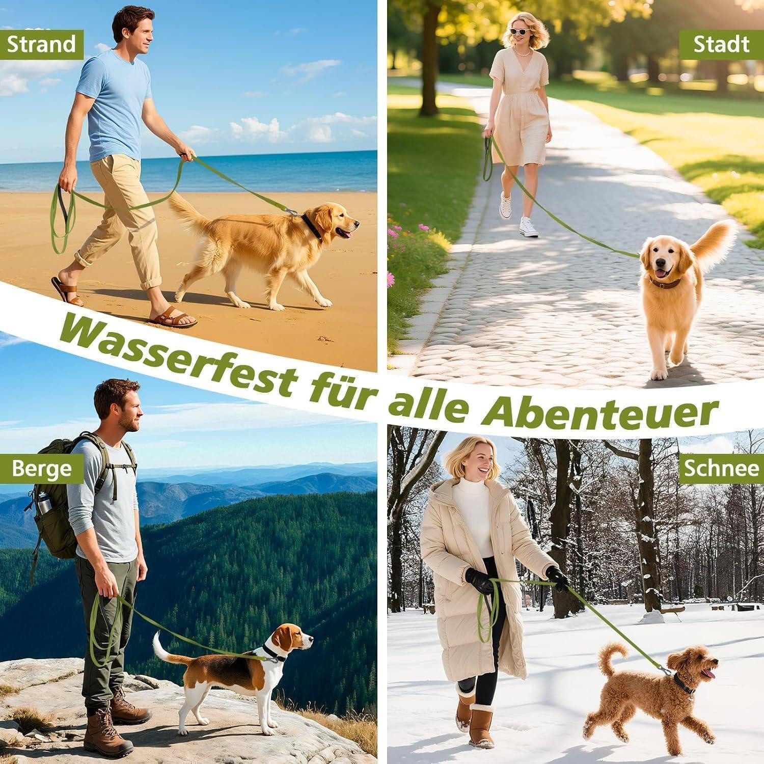 LuxusKollektion Hunde-Halsband Schleppleine Hunde wasserdicht Karabiner Handschlaufe 30M Grün