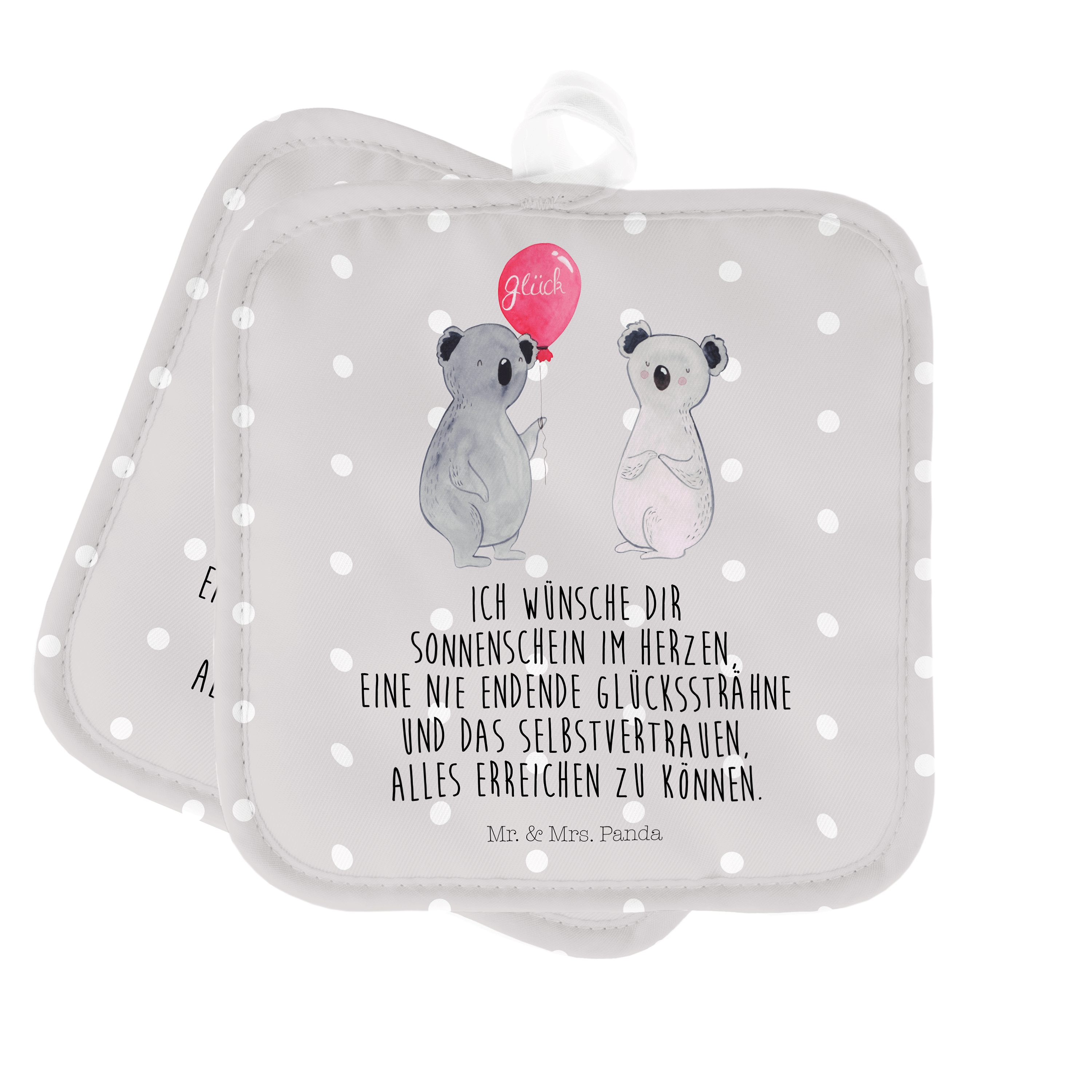 Mr. & Mrs. Panda Topflappen Koala Luftballon - Grau Pastell - Geschenk, Topflappen, Topfuntersetz, (1-tlg)