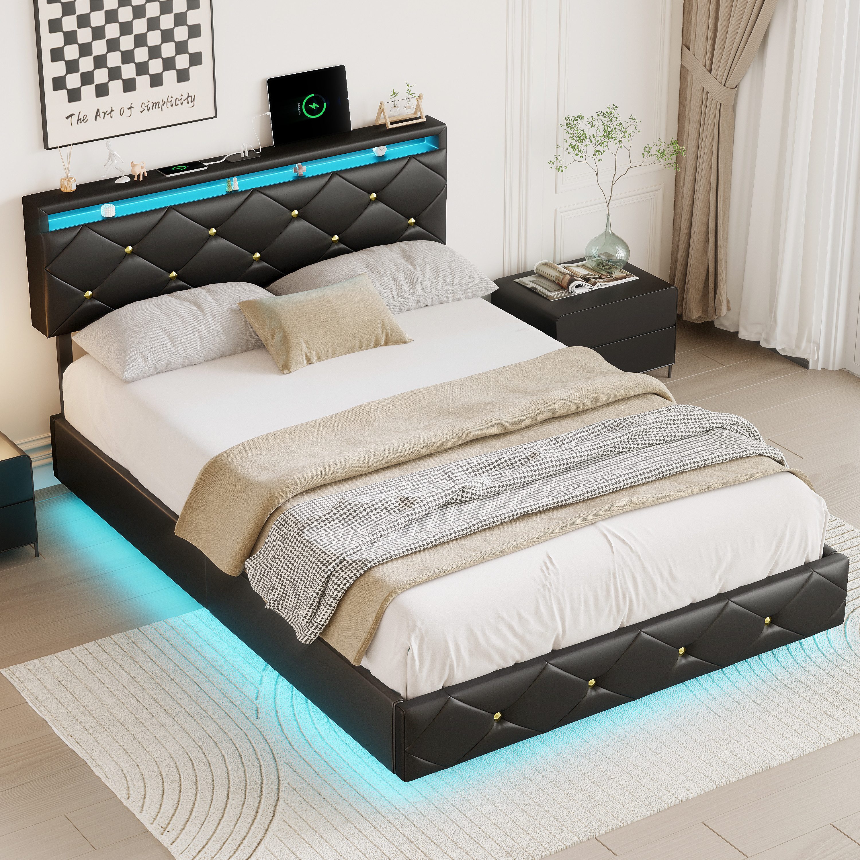 Gdood Polsterbett LED Stauraumbett Jugendbett, PU günstig online kaufen
