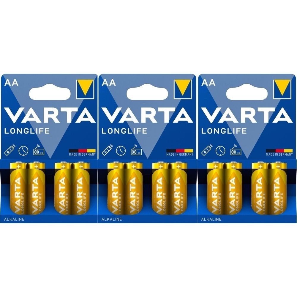 VARTA VARTA Alkaline Batterien AAA 1,5V Longlife 1200 mAh Langlebig Batterie, (1.5 V V), High Performance Qualität "Made in Germany", in Deutschland