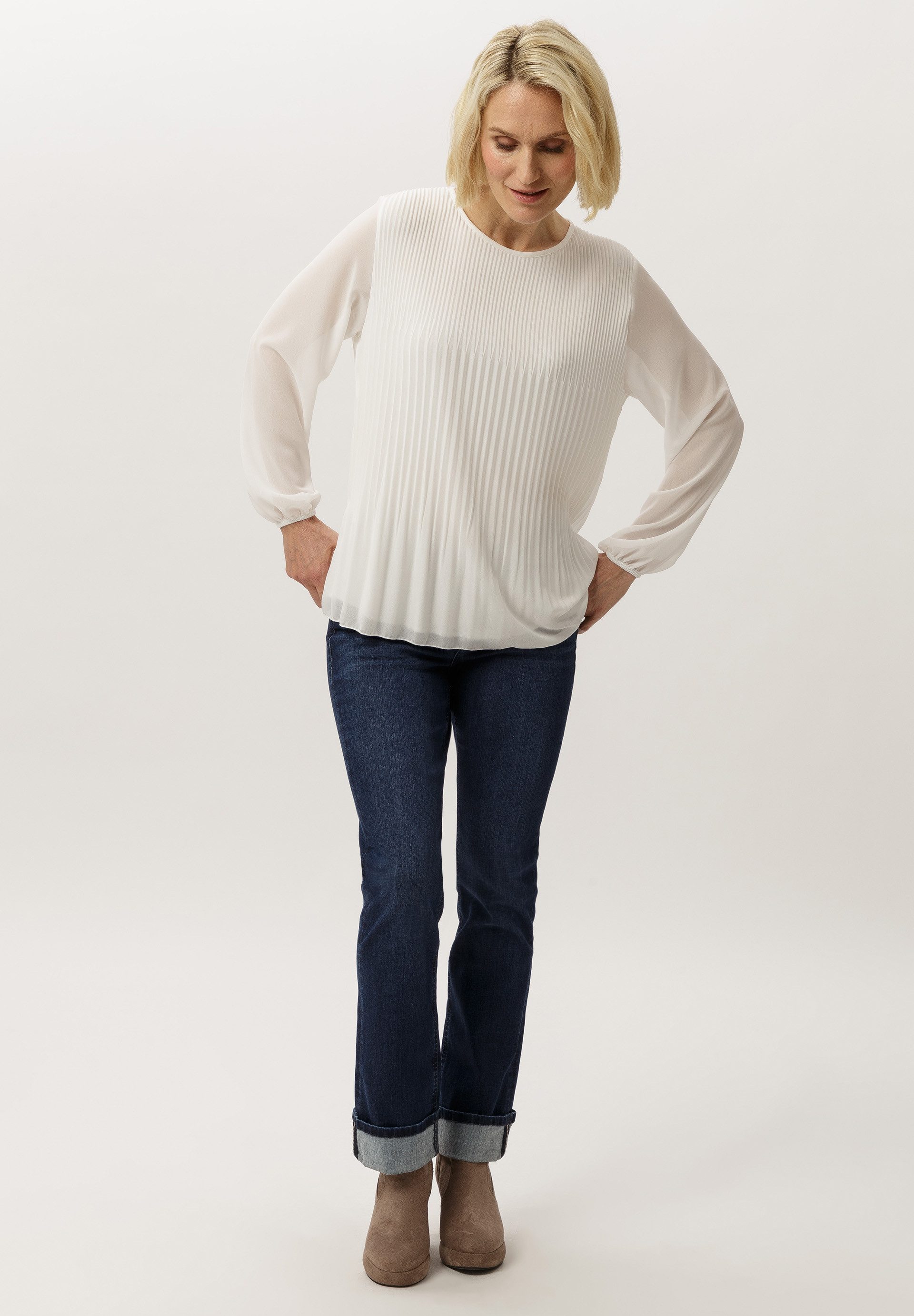 FRANK WALDER Langarmbluse mit Plissee-Struktur