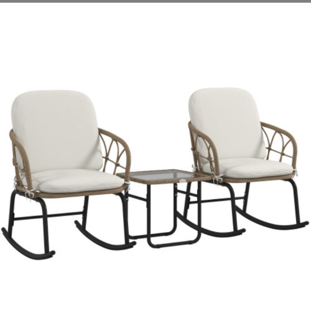 XDeer Schaukelstuhl 3-tlg Schaukelstuhl-Set mit 2 Schaukelstühlen & 1 Couchtisch, Gartenmöbel-Set mit Kissen für Terrasse & Balkon