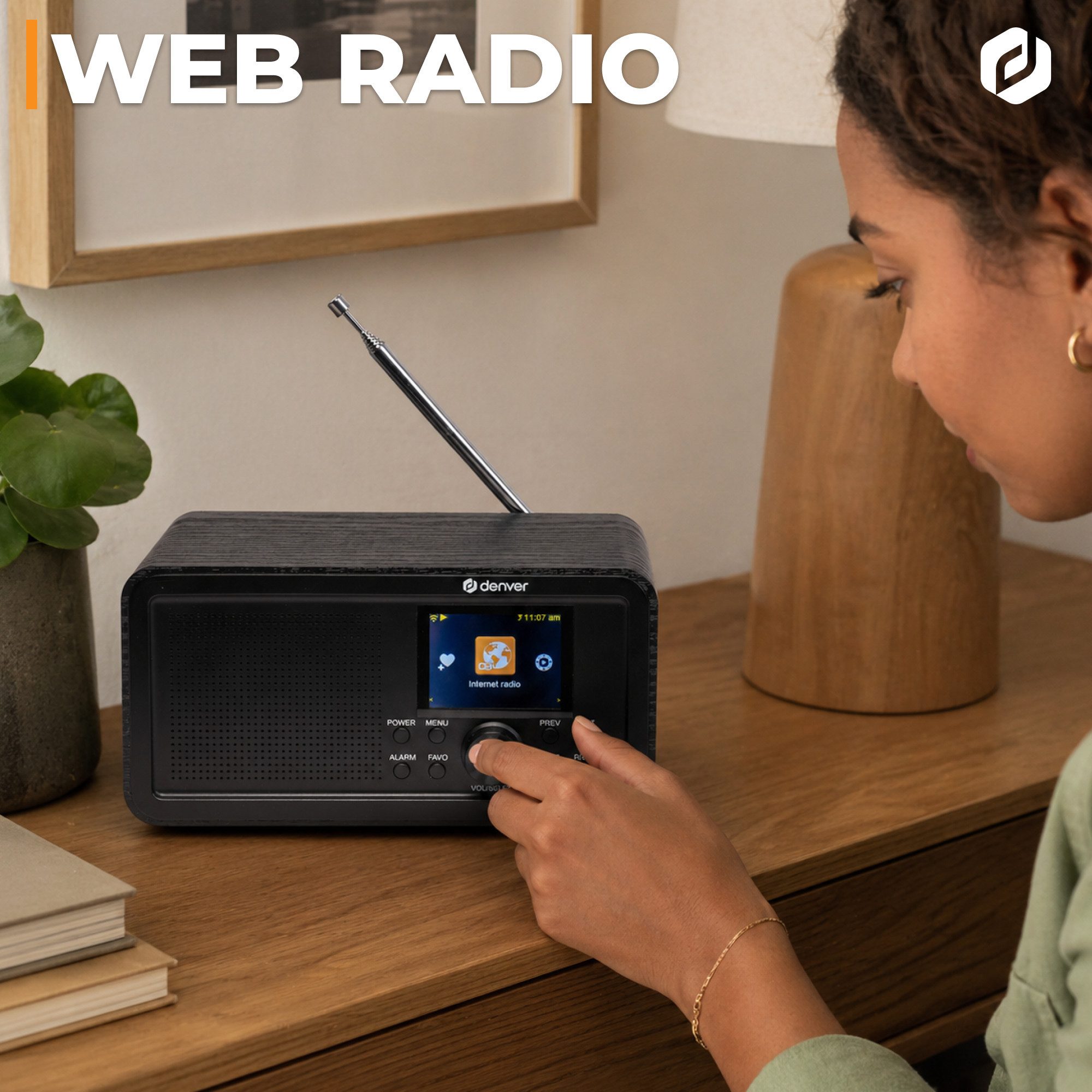 Denver DIR-200 Internet-Radio (Digitalradio (DAB), FM-Radio, Internetradio, 2 W, mit Bluetooth 5.0 und integriertem Wecker)