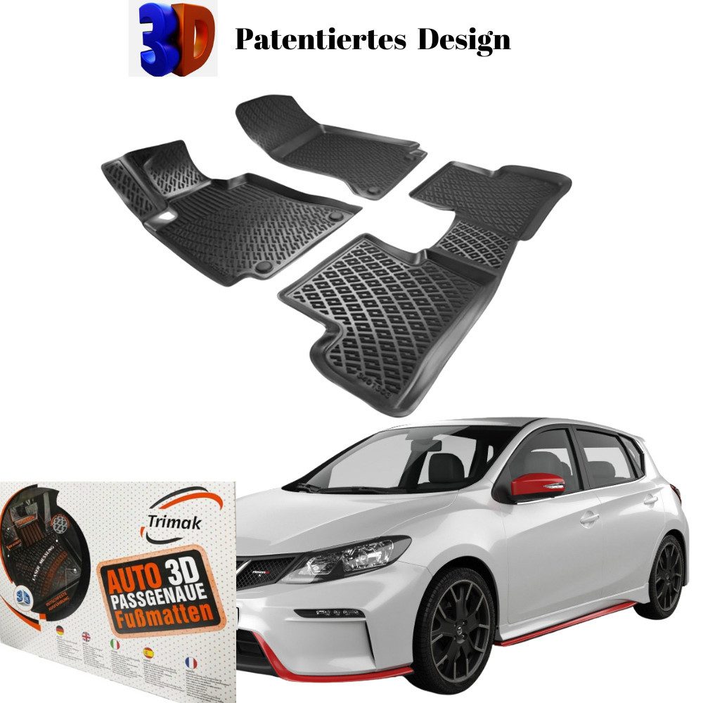 Trimak Passform-Fußmatten Oder Kofferraumwanne Oder Set kompatibel mit Nissan Pulsar, Nissan Pulsar 2014-2018 Gummimatten Auto TPE Allwetter Fussmatten
