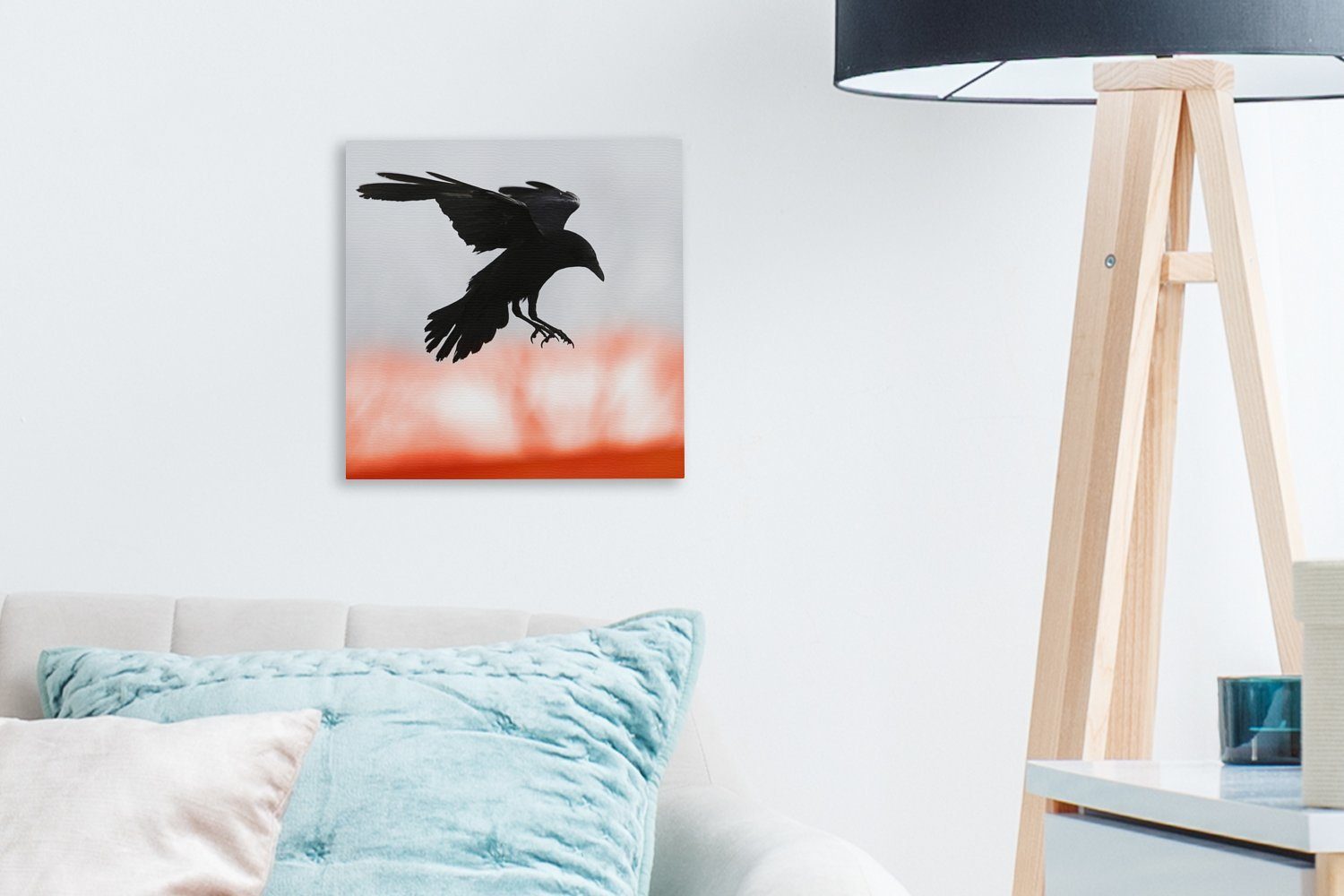 - Wohnzimmer Rot, (1 St), Leinwand Krähe Bilder Schlafzimmer für Leinwandbild - Vogel OneMillionCanvasses®