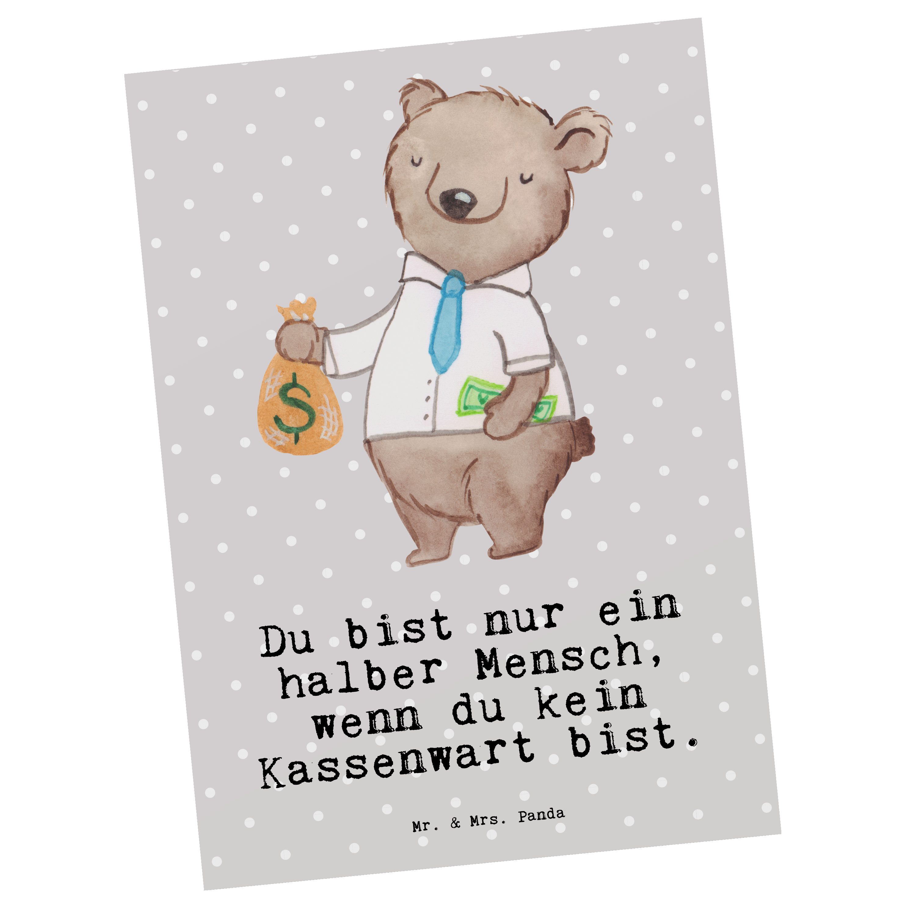 Mr. & Mrs. - A Schenken, mit Geschenk, Einladung, - Kassenwart Panda Pastell Grau Postkarte Herz