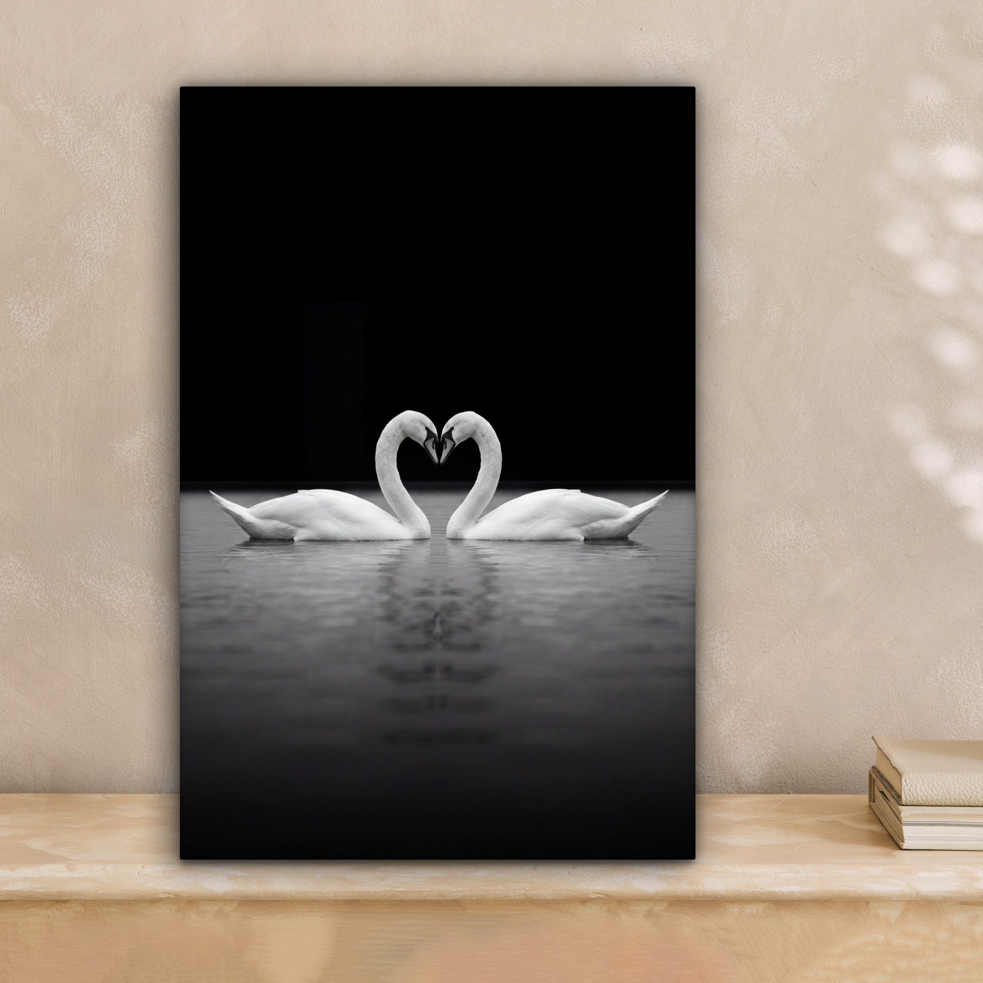 OneMillionCanvasses® Leinwandbild Schwäne - Herz - Schwarz - Weiß, Fotodruck (1 St), Leinwand Canvas Wandbild, Wanddekoration 20x30 cm