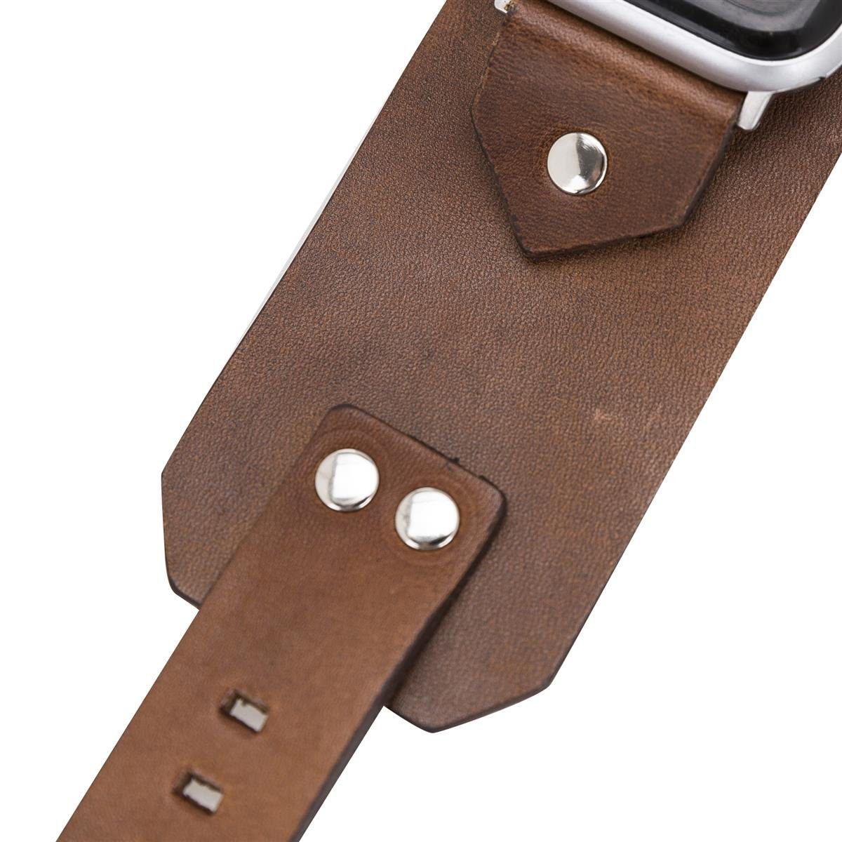 Burkley Smartwatch-Armband Armband, in Watch Büffel-Leder Watch für Apple Vintage 1-8 mit Cuff kompatibel Series 42/44/45mm Braun Apple