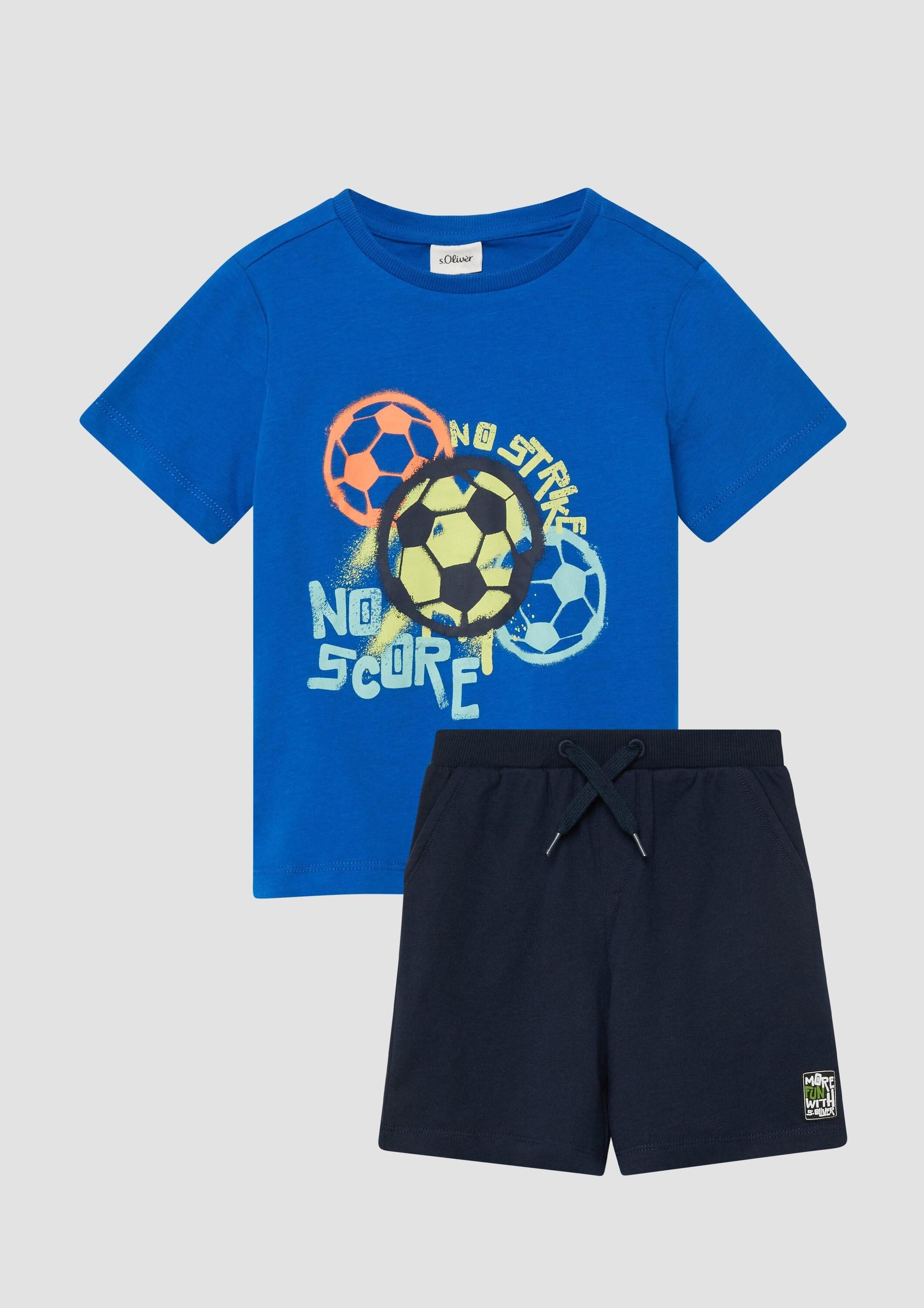 s.Oliver Kurzarmshirt T-Shirt Set aus T-Shirt mit Frontprint und Jersey-Bermuda