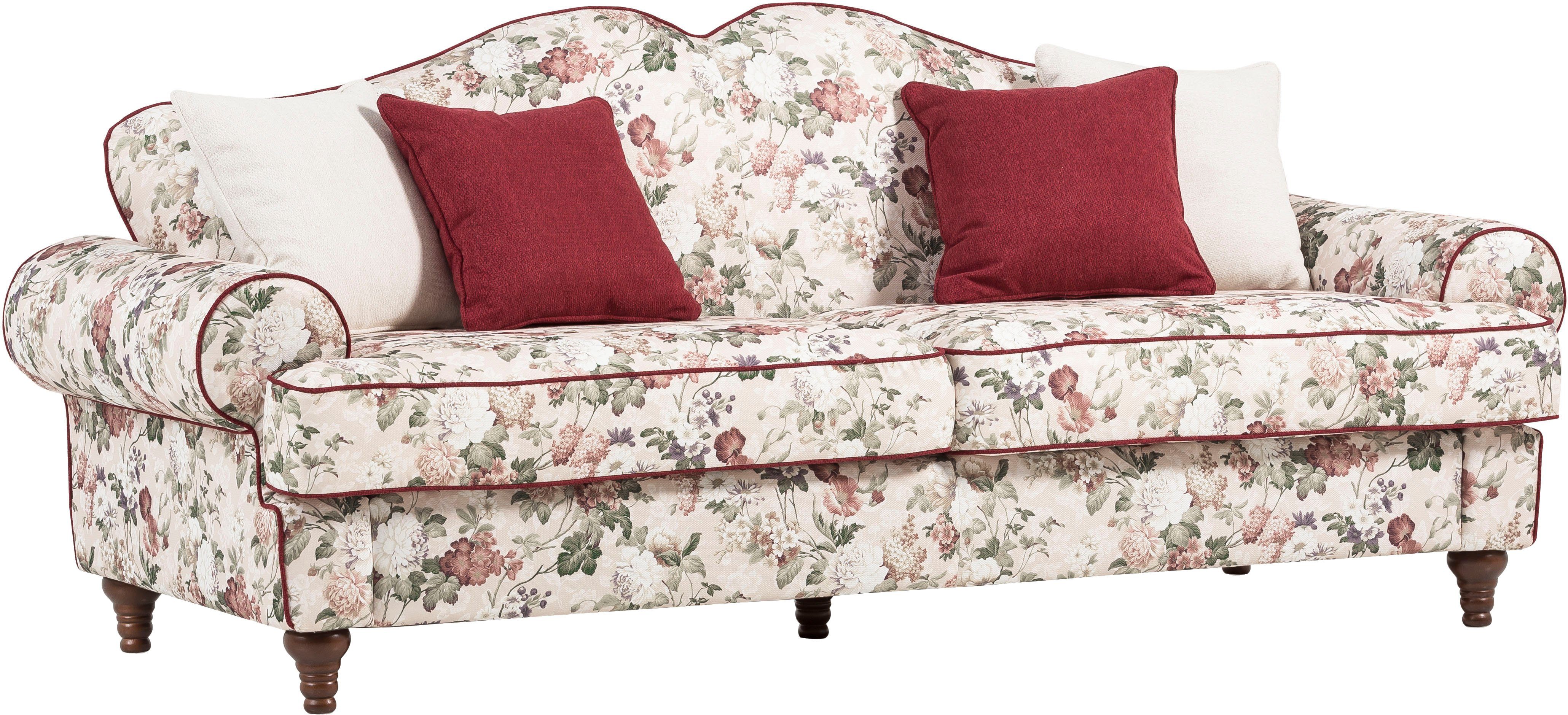 Home affaire 3,5-Sitzer Lucienne, mit 4 Zierkissen, mit gedrechselten Füßen aus Holz