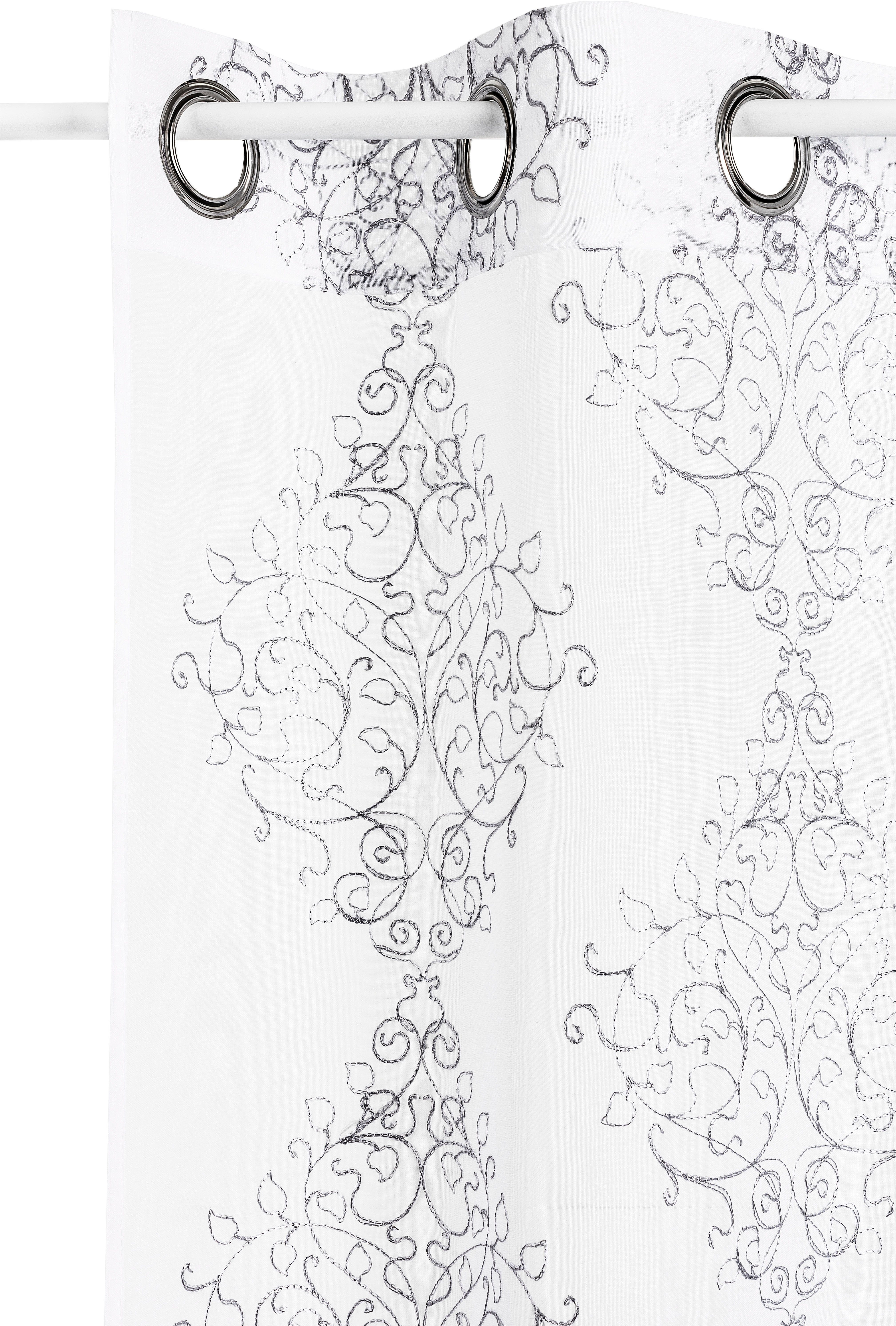 Gardine Elia, Leonique, transparent, (1 Ösen St), Stickerei, white/grau Größen mit echter verschiedene transparent