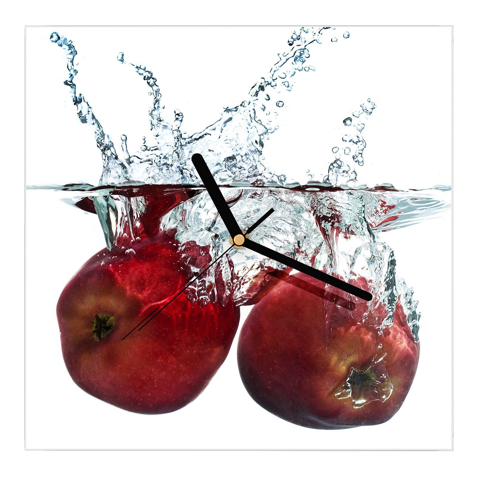 Wanduhr mit Primedeco Glasuhr Splash 30 im Äpfel Wanduhr Motiv cm Wandkunst x Größe 30