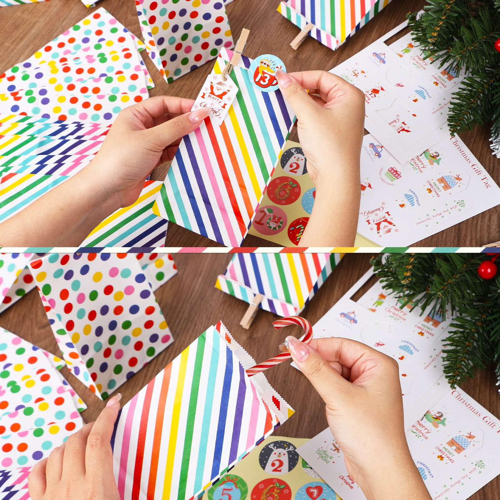 OSTWOLKE DIY-Adventskalender DIY-Adventskalender zum Befüllen Weihnachten Süßigkeiten Tasche (24-tlg) – Bild 3 von 5