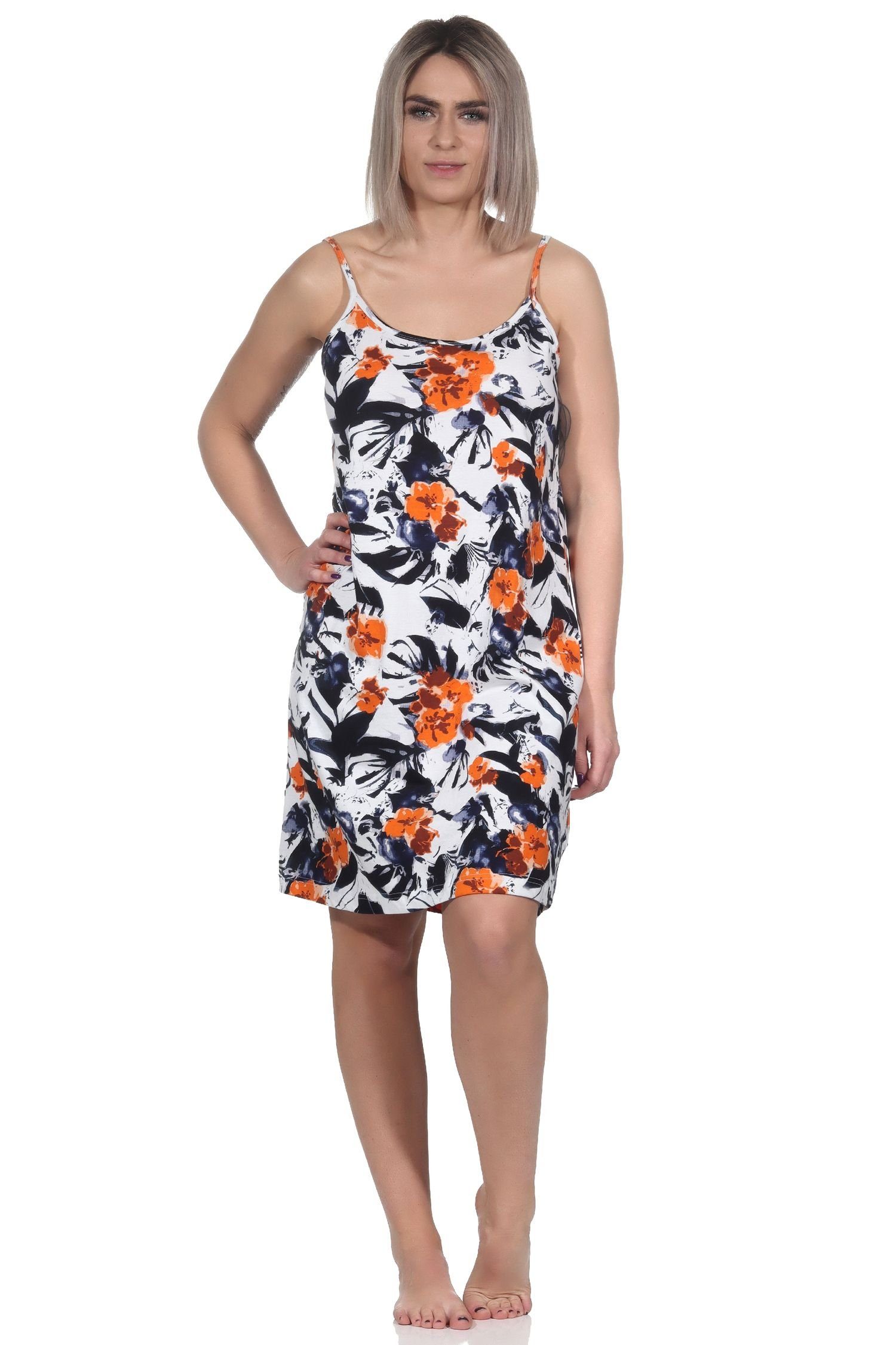 Normann Nachthemd Damen Spaghetti Träger Nachthemd in floralem Print orange