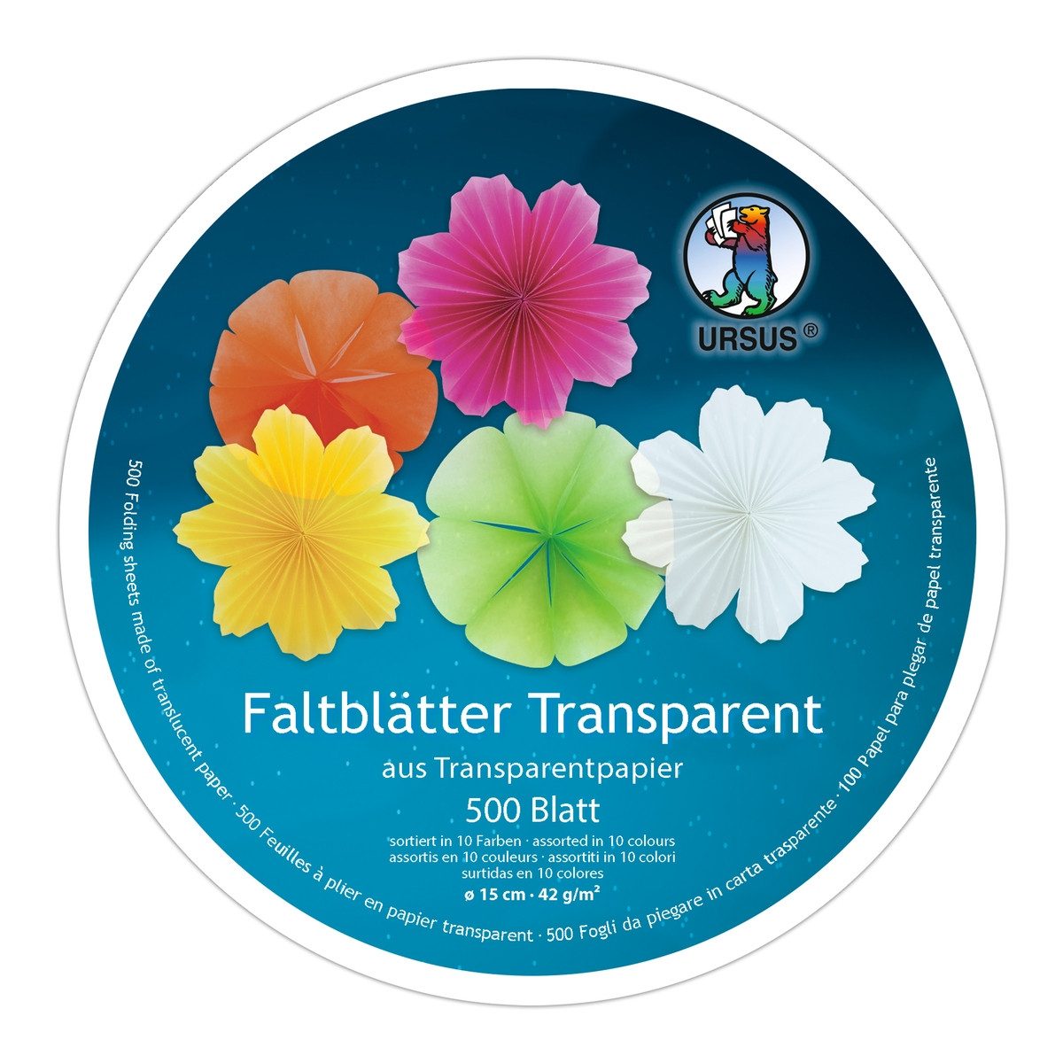 Ursus - Ludwig Bähr Transparentpapier URSUS Faltblätter Transparentpapier rund 500 Blatt 42 g/m² Ø15cm
