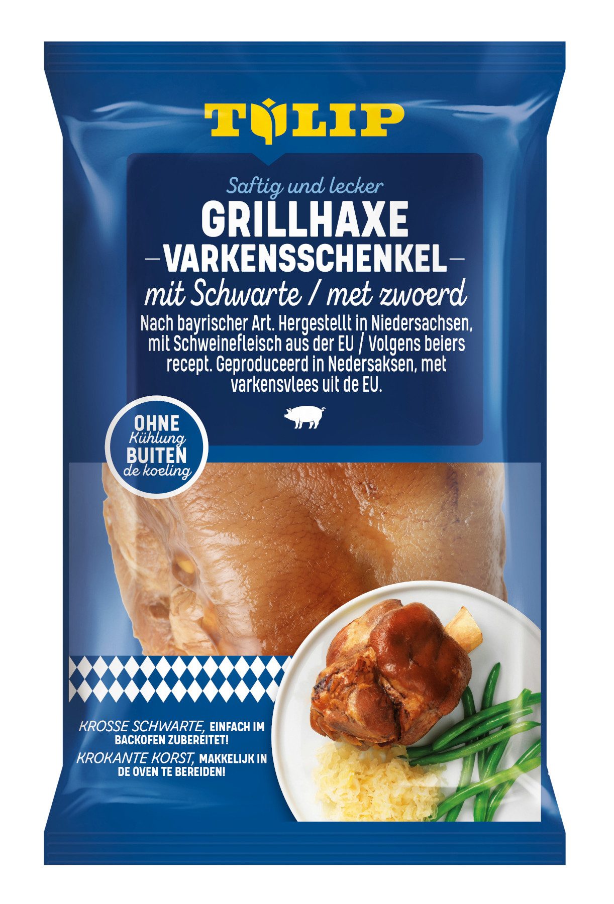TULIP Wurstkonserve Grill-Haxe mit Schwarte 600g Tafelfertig Kross Gegart Vakuumverpackt, 600 g, Fleischkonserve