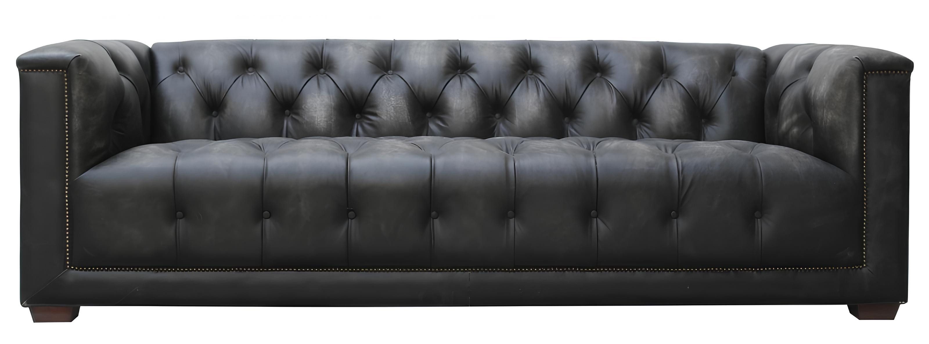 Xlmoebel Chesterfield-Sofa Neu Chesterfield Vintage Schwarzes Shabby Leder Ledersofa - Sofas, Hergestellt in Europa