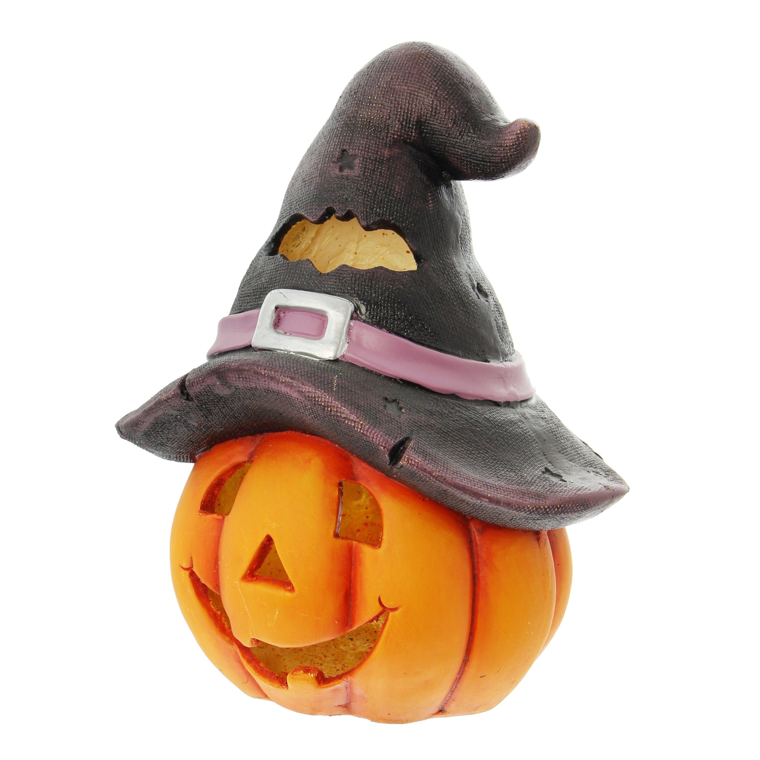 Dekoleidenschaft Windlicht "Hexenhut" Halloweendeko für Innen + Außen, Deko Kürbis, Kerzenhalter (1 St), Halloween Gruselkürbis wetterfest für Garten, Balkon & Terrasse