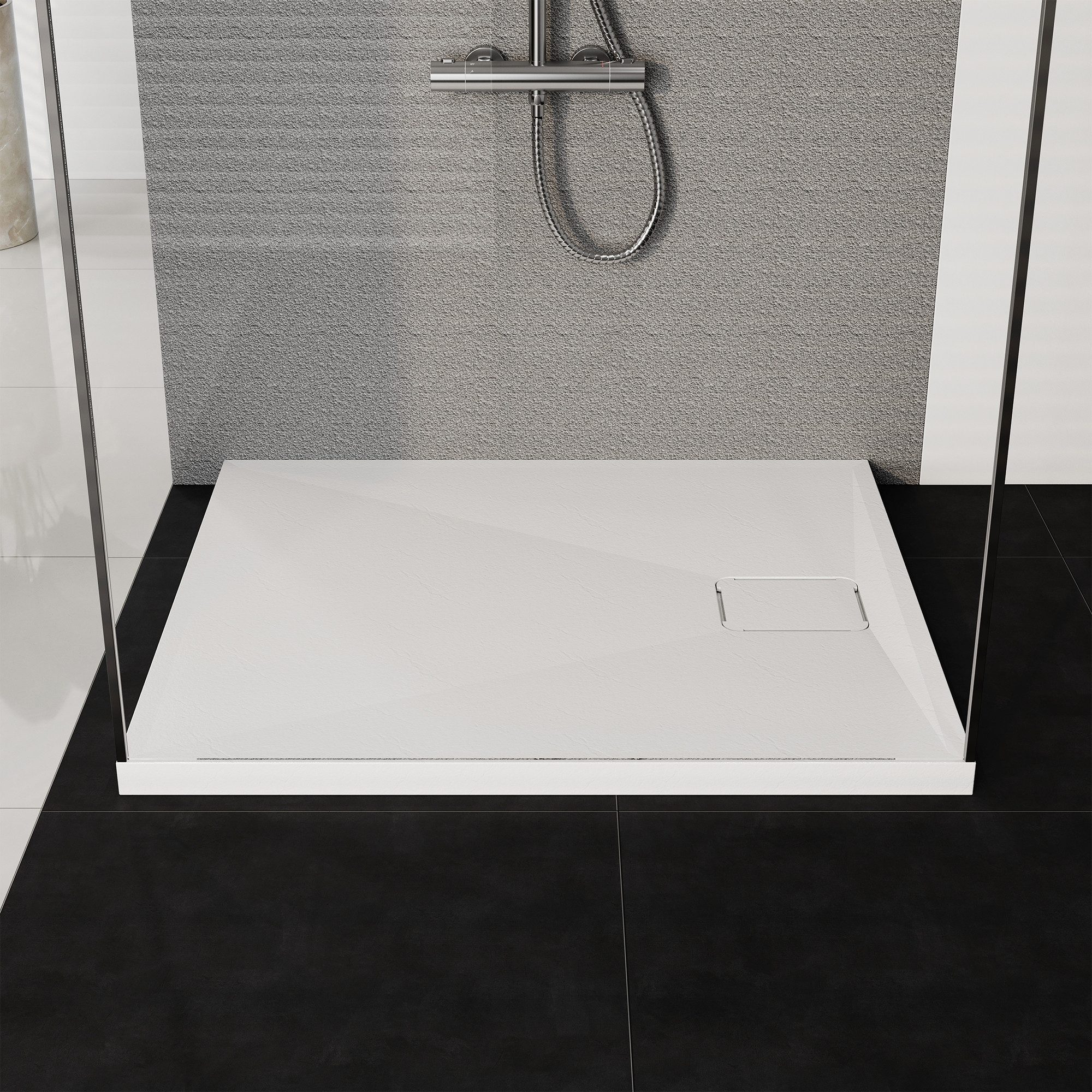 HOROW Rechteckduschwanne Duschwanne Acryl Rechteckig Duschtasse Set inkl. Ablassschraube, ohne Ablassschraube, Acryl - 3 Größen, Set, Duschtasse Set, LxBxH: 90x80x4cm oder 100x80x4cm oder 120x80x4cm; mit Steineffekt