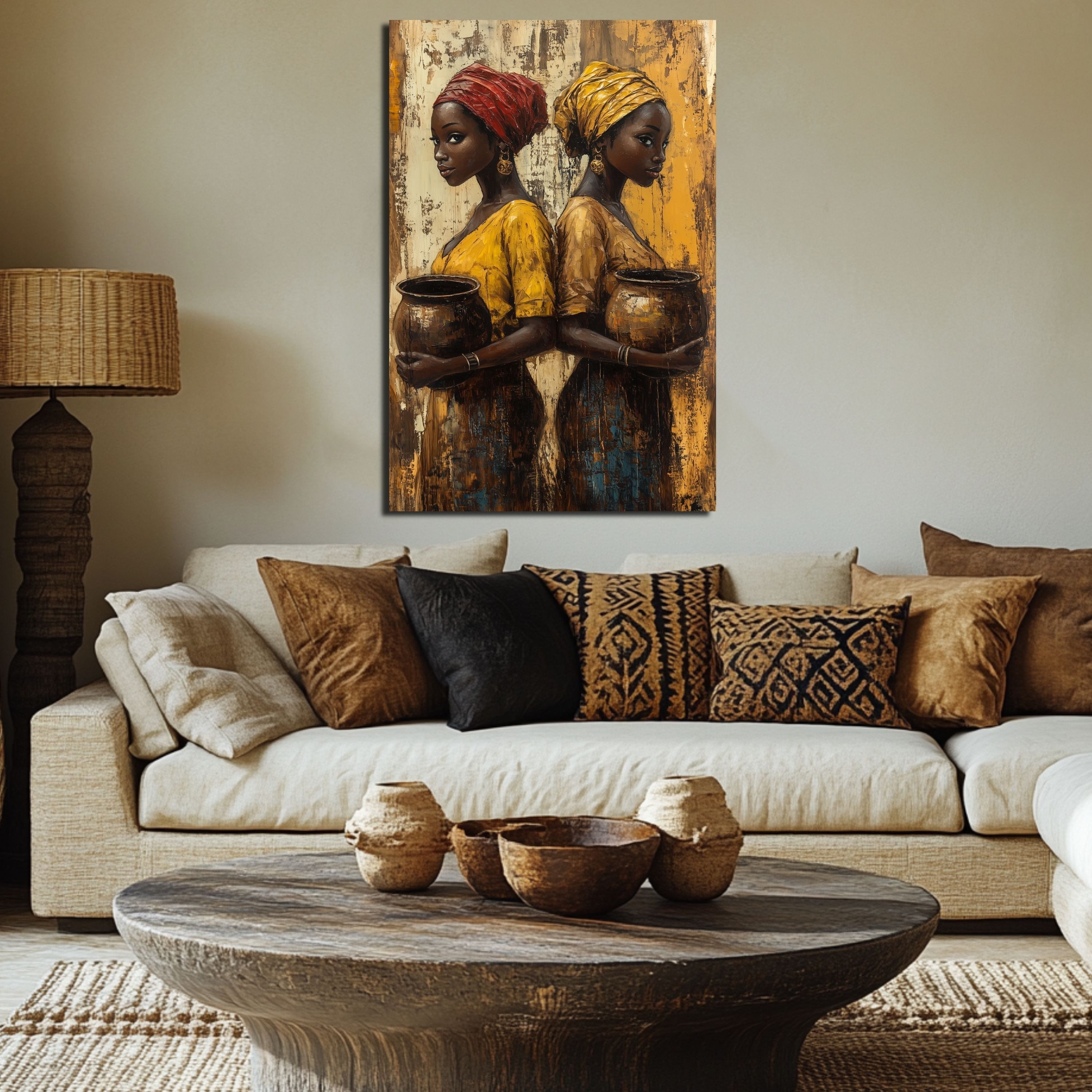 DARO Design Leinwandbild Modern Abstrakt Wandbilder XXL Wandbild Wand Deko Leinwand Bilder, (Frauen mit Krug - Bild groß Wohnzimmer Schlafzimmer Küche Esszimmer Einteilig Querformat Fotodruck Leinwände Wanddeko Abstrakte Kunst Boho), 30x20cm